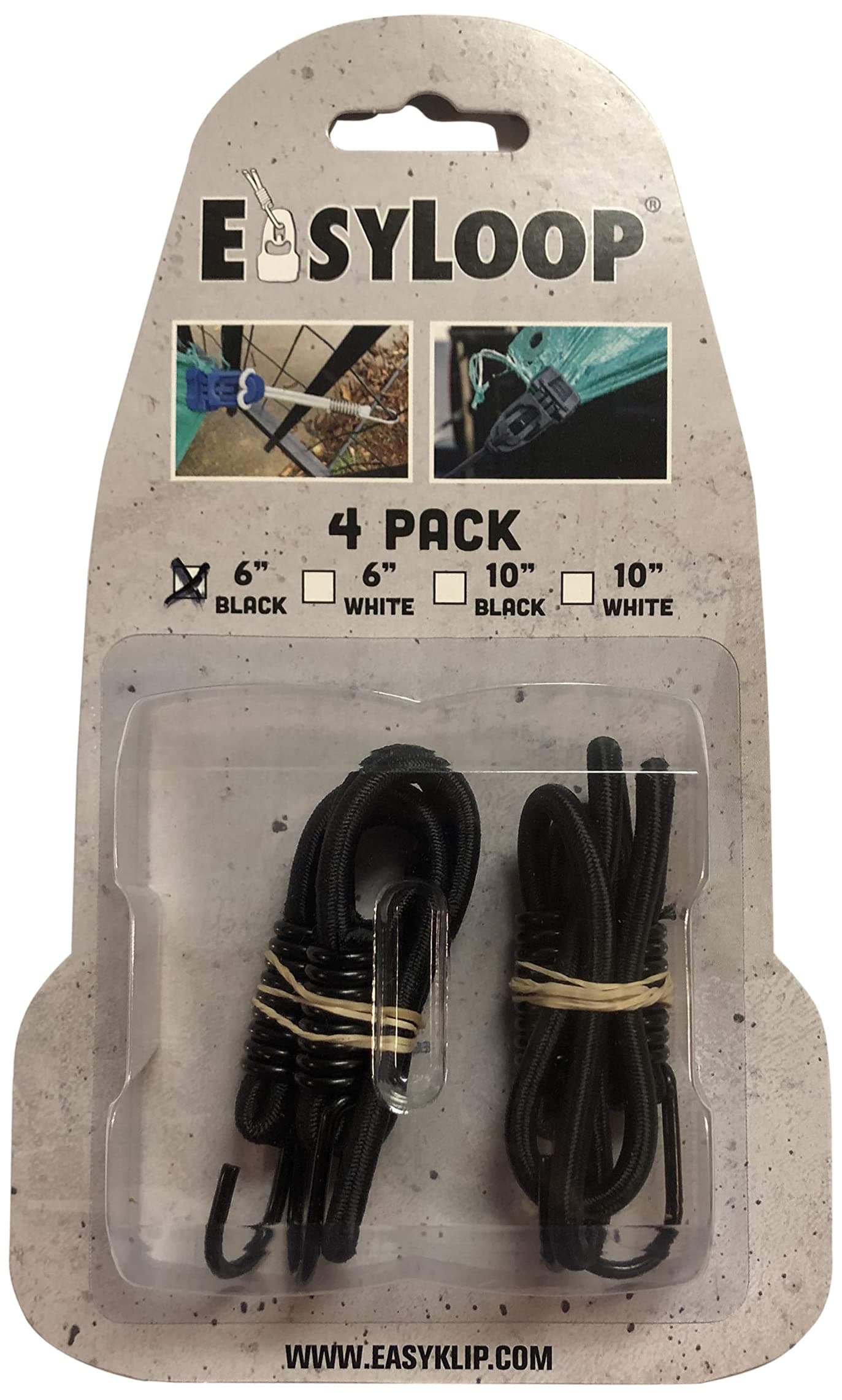 EasyKlip BannaBungee 49061 6-Inch Cord Loop, Black, 4-Pack