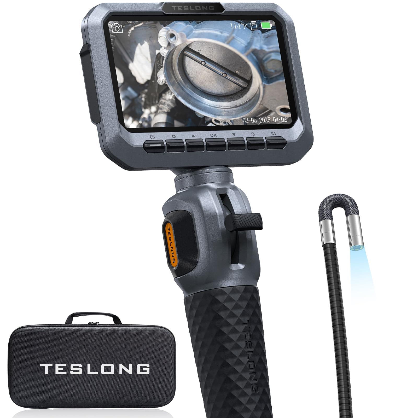 Teslong Two-Way Articulating Borescope, 0.21in Slim Probe, 5.0'' Industrial Endoscope with Light, 5FT Flexible Snake Scope for Automotive, HVAC & Mechanics