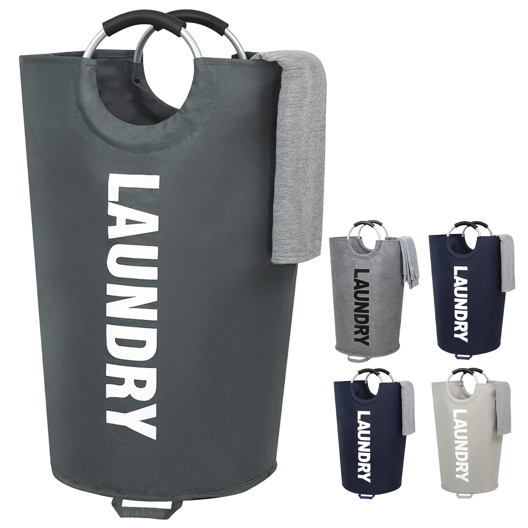 ZEROJETLAG 115L X-Large Laundry Basket Collapsible Hamper with Handles, Waterproof Fabric Dirty Clothes Basket, Tall Foldable Freestanding Bin Laundry Hamper for Dorm, Bathroom & Bedroom (Dark Gray)