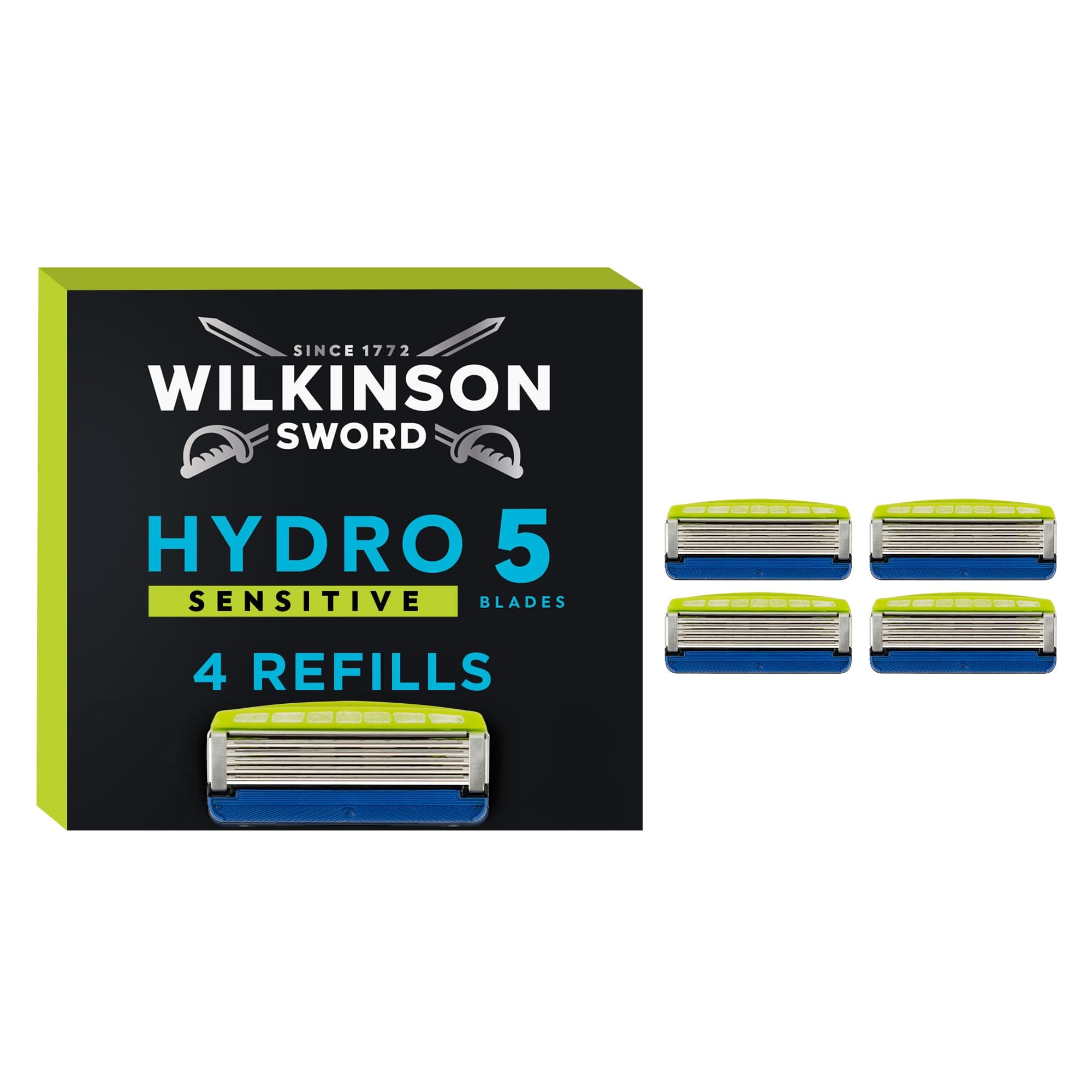 Hydro 5 Sensitive Men’s Razor Refills, Great Addition to Wash Bags for Men's Grooming, Great Shavers for Routine Shaving, 4 Refill Razor Blades Pack