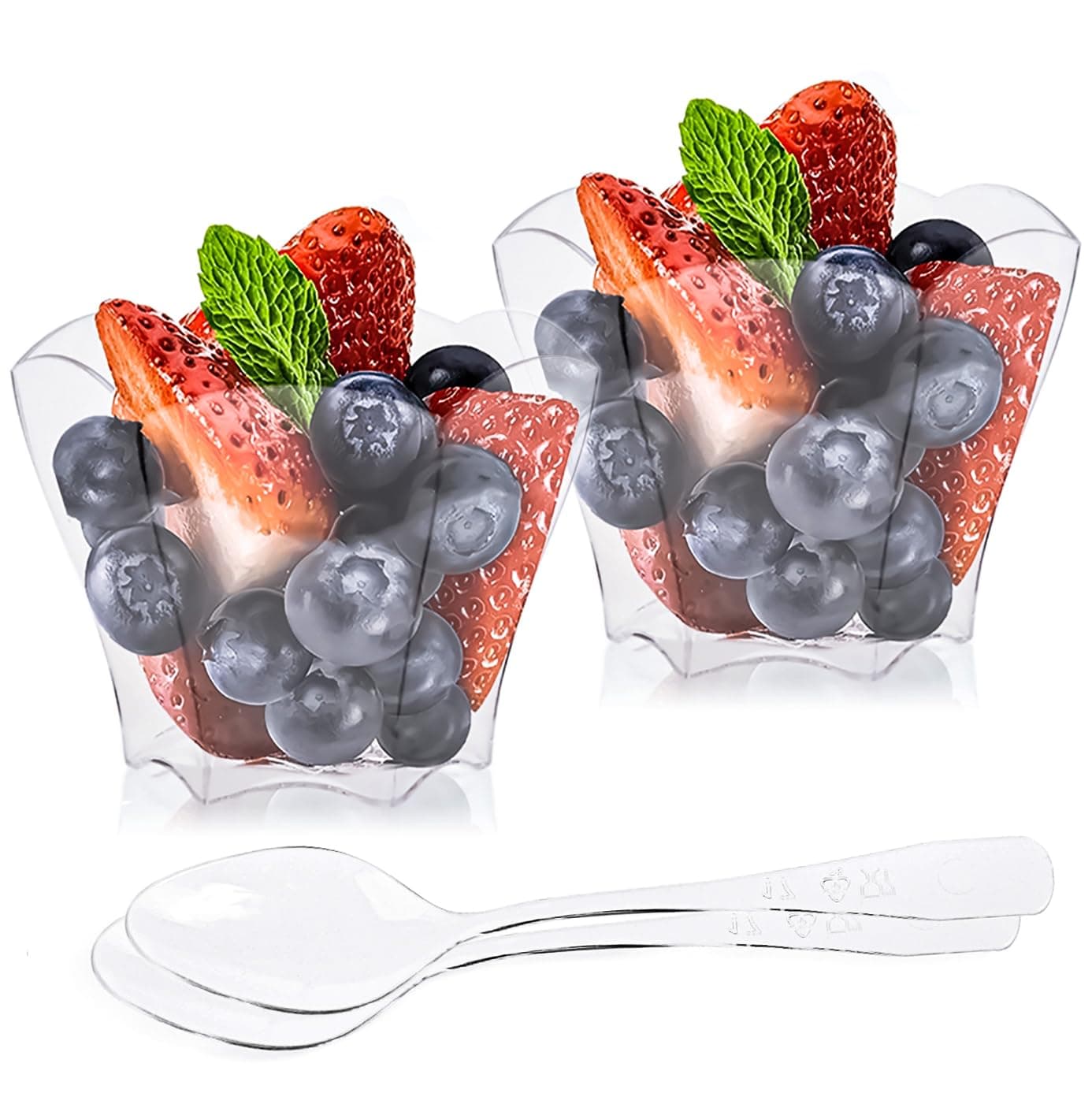 Kingrol 100 Count Mini Dessert Cups with Spoons, 2.3 oz. Disposable Clear Bowls for Mousse, Puddings, Appetizers, Sauces