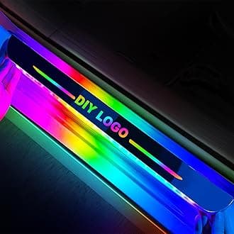 Custom Wireless LED Car Door Sill Lights, High Bright & Sensitive Colorful 7 Color 28 Modes Anti-Scratch Carbon Fiber Auto-Sensing Waterproof Car Sill Light Plate, Car LED Doorsill Lights
