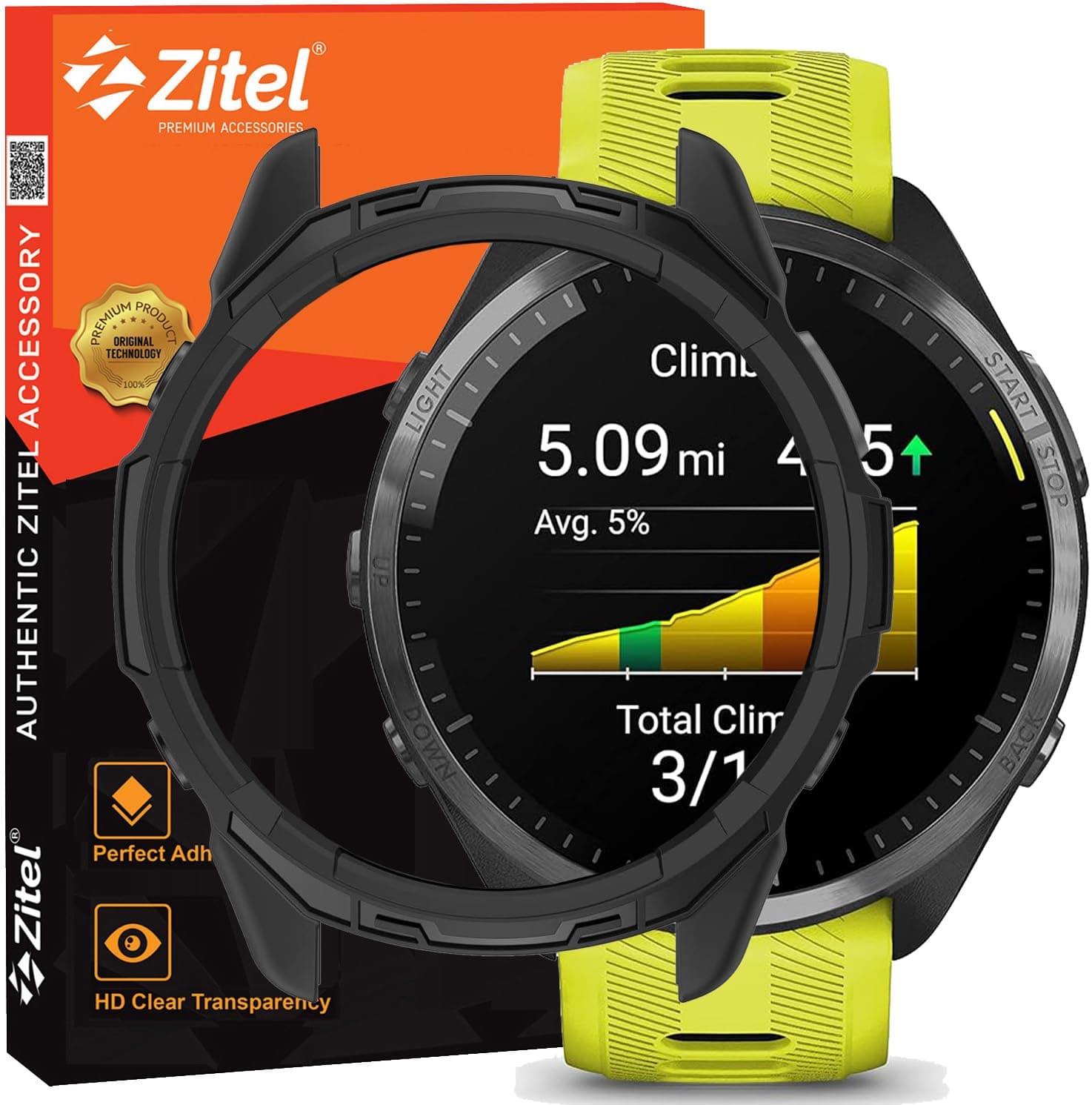 Zitel® Case Compatible with Garmin Forerunner 965, Soft TPU Full Around Bumper Cover Shell (Without Screen Protector) - Black