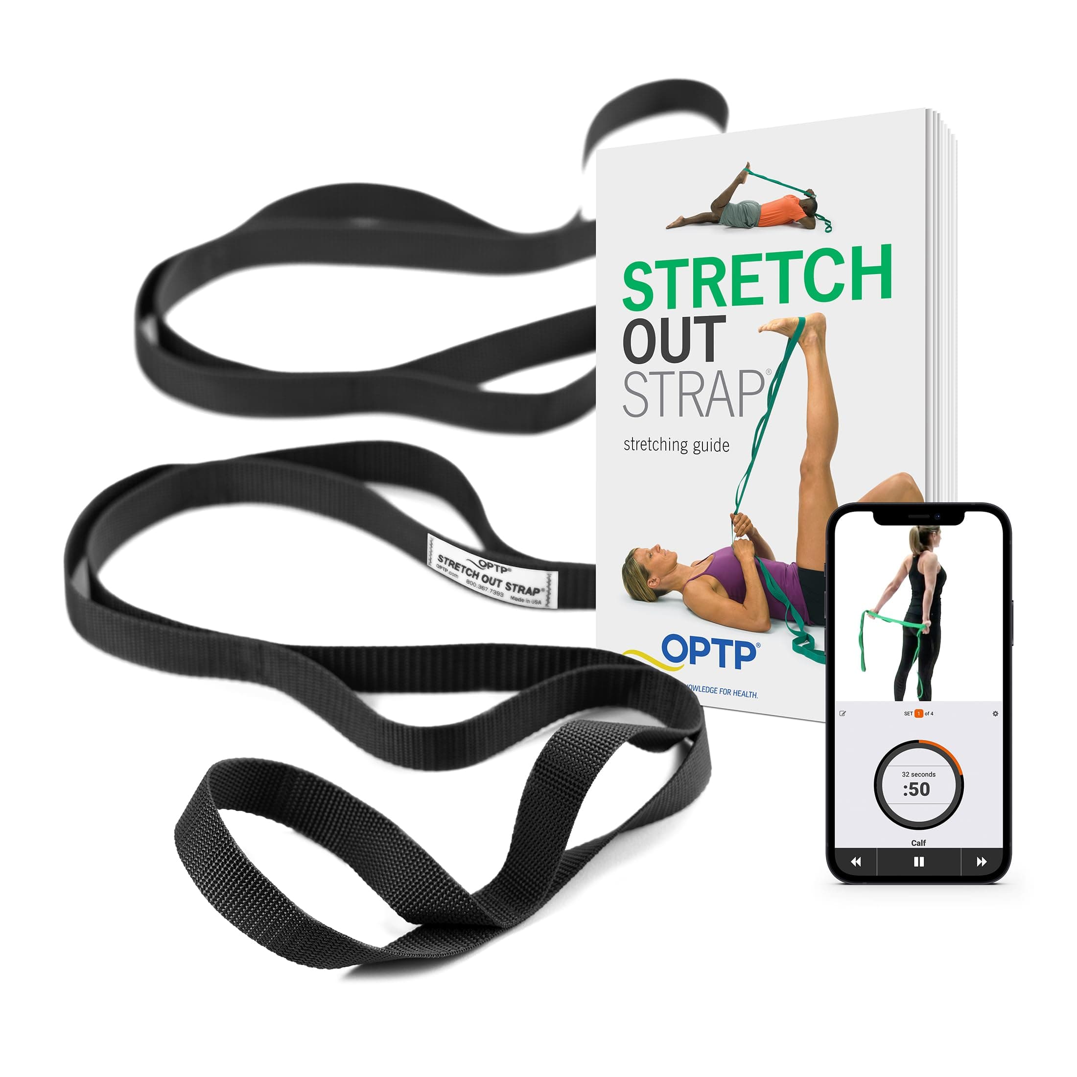 The Original Stretch Out Strap XL with Exercise Book, USA Made Stretch Out Straps for Physical Therapy, Yoga Stretching Strap or Knee Therapy Strap - Ten Loops, 7'5" Strap