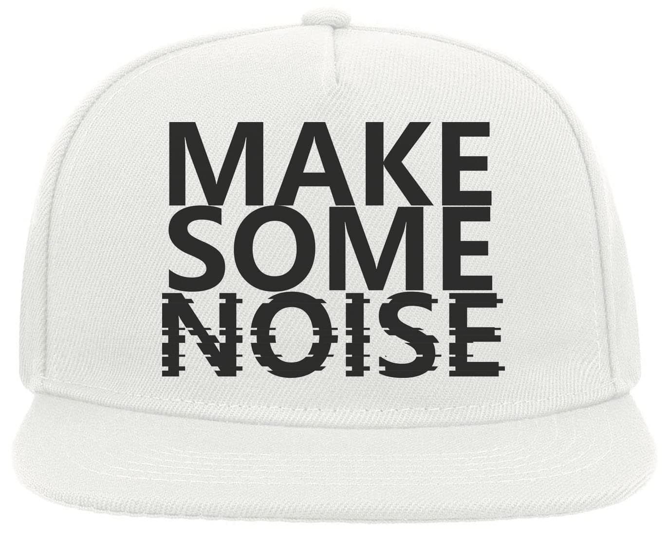 Make Some Noise Music Styled Equilizer Fonted Graphic 5 Panel Snapback Flat Visor Cap Hat Baseball Hat White
