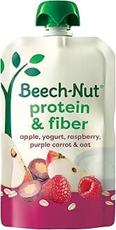 Beech-Nut Baby & Toddler Food Pouches with Protein and Fiber, Apple Yogurt Raspberry Purple Carrot & Oat Puree, 3.5 oz (12 Pack)