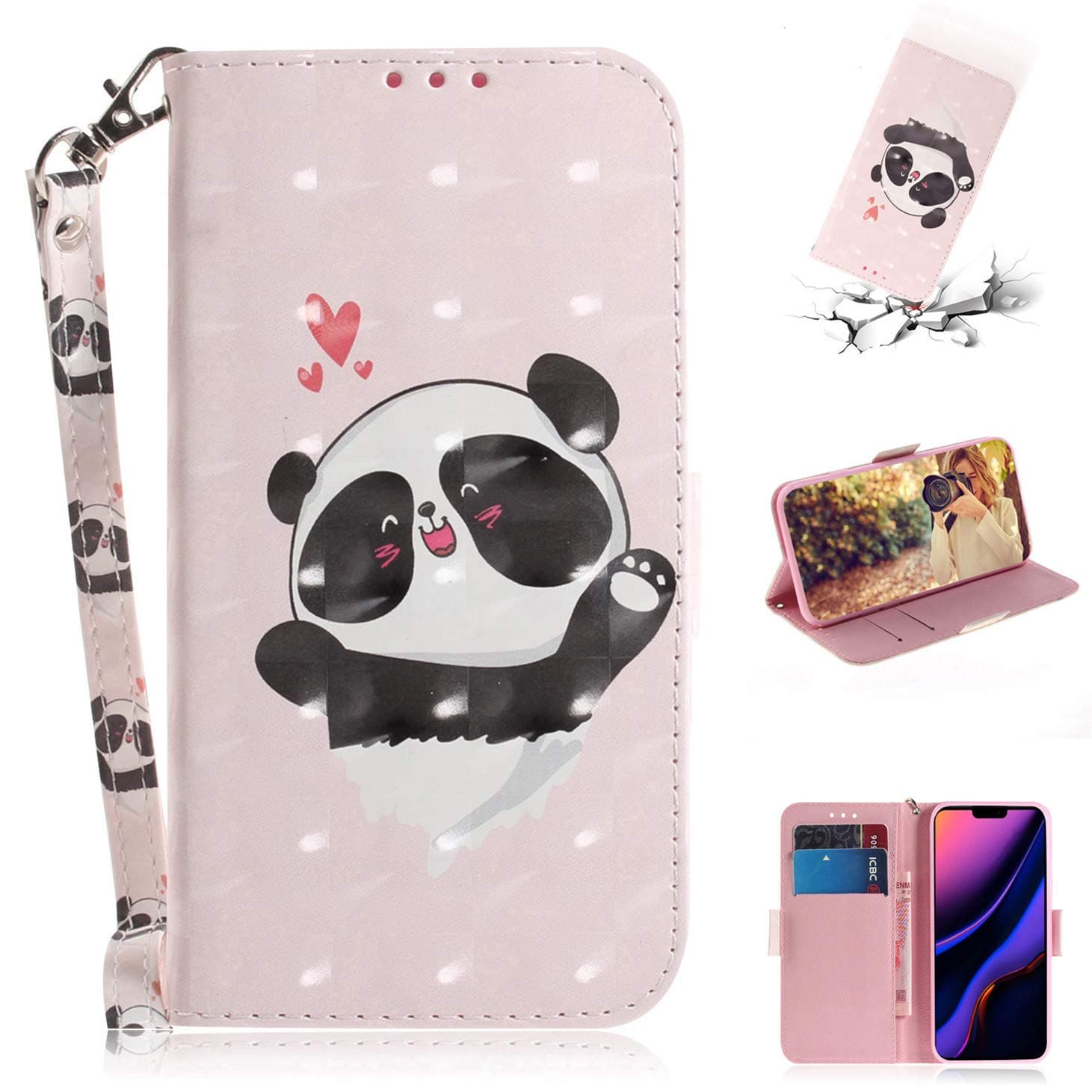 sinogoods For Apple iPhone 11 Pro Max Case, Flip Slim Fit Premium PU Leather Case, Stand Wallet Card Case Cover - Love bear