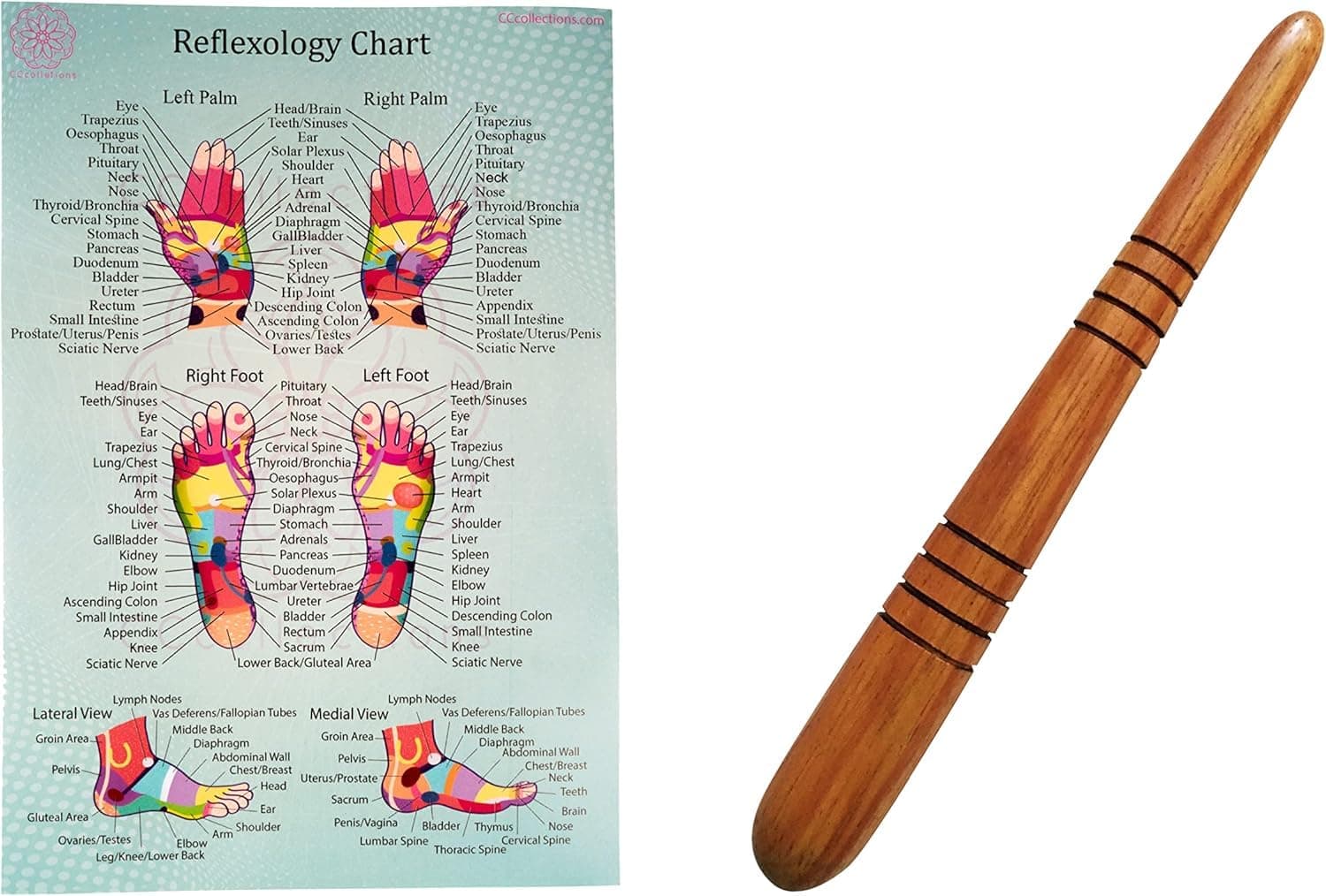 CCcollections Massage toolsets with Chart for Professionals Foot Hand Massage Wooden Stick Reflexology (English, Set A)