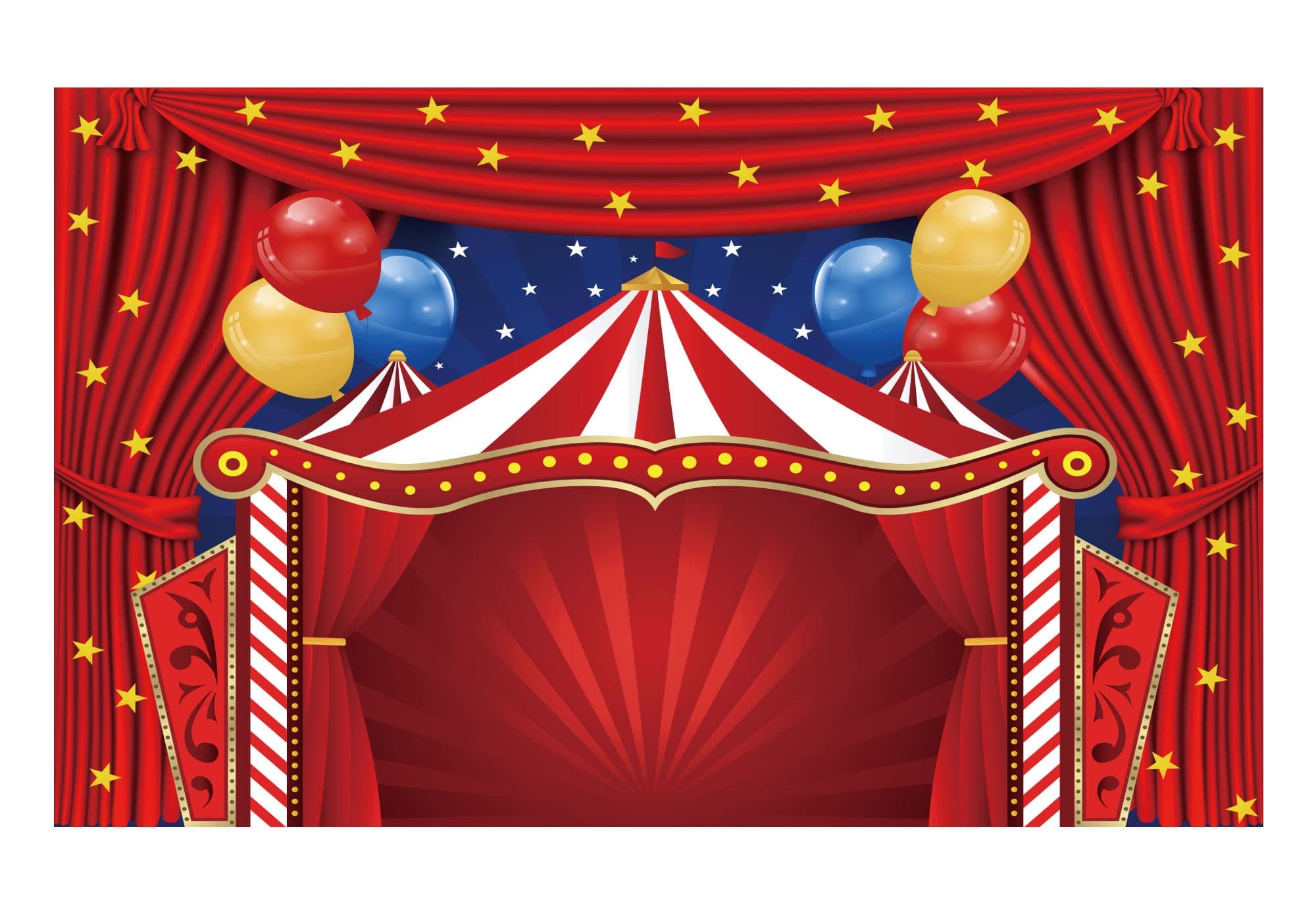 Funnytree Big Top Circus Theme Party Backdrop Carnival Carousel Red Tent Baby Shower Birthday Photography Background Cartoon Curtain Stars Balloon Cake Table Decorations Banner Photo Booth