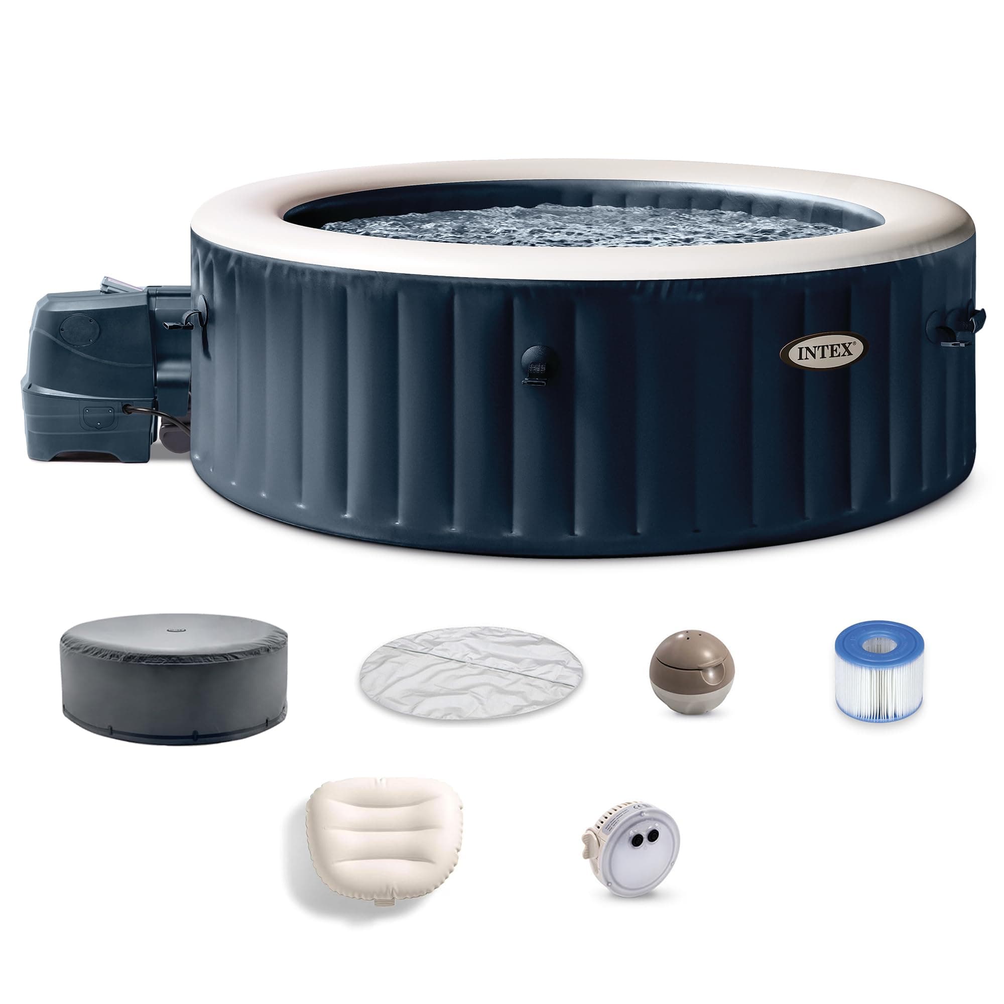 28429EP PureSpa Plus Bubble Massage Spa Set: Includes – 2 Contoured Headrest – LED Light – 4 Person Capacity – 77" x 28"