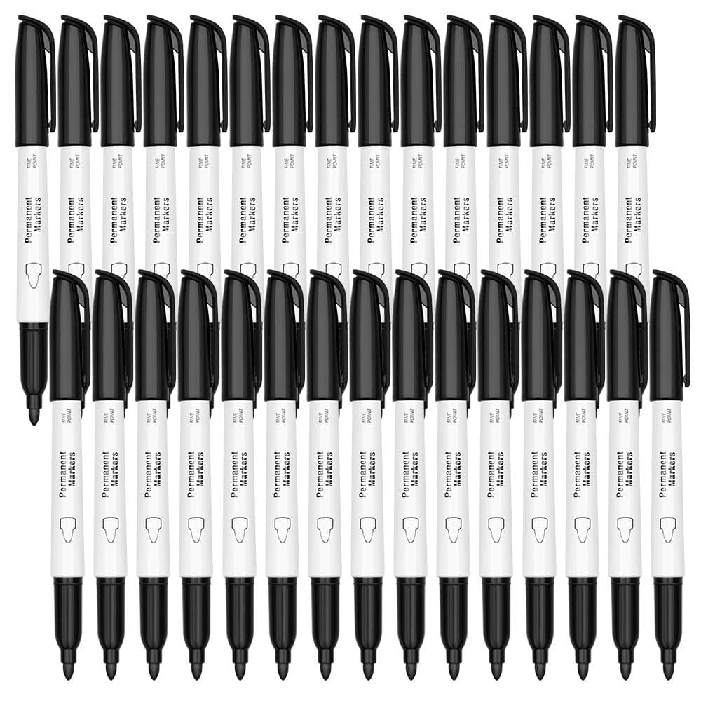 Permanent Markers Pen, Black Fine Point Tip Permanent Marker Pens Set for Writing Doodling Marking, 30 Count