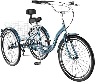 MOONCOOL Adult Tricycles 3 Wheel 7 Speed Trikes, 20/24/26 inch Adult Trikes 3 Wheeled Bike with Basket for Seniors, Women, Men