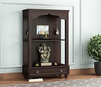 Santosha Decor Wall Mounted, Free Stand, Pooja, Mandir, Sheesham (Rosewood) Solid Wood Home Temple (Wenge Finish)
