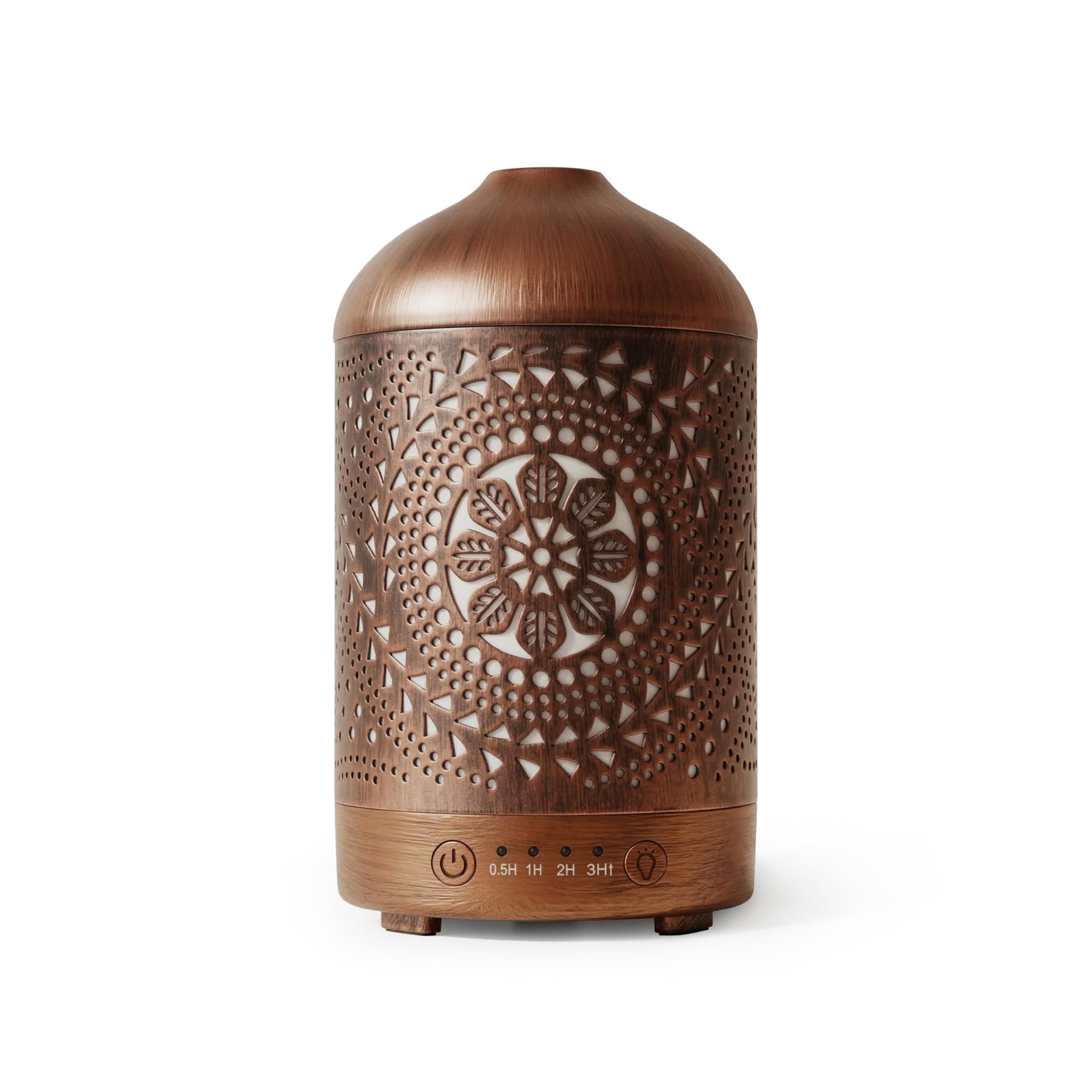 Earnest Living Essential Oil Diffuser Metal Diffuser 100 ml Timers Night Lights and Auto Off Function Home Office Humidifier Aromatherapy Boho Decor Gift