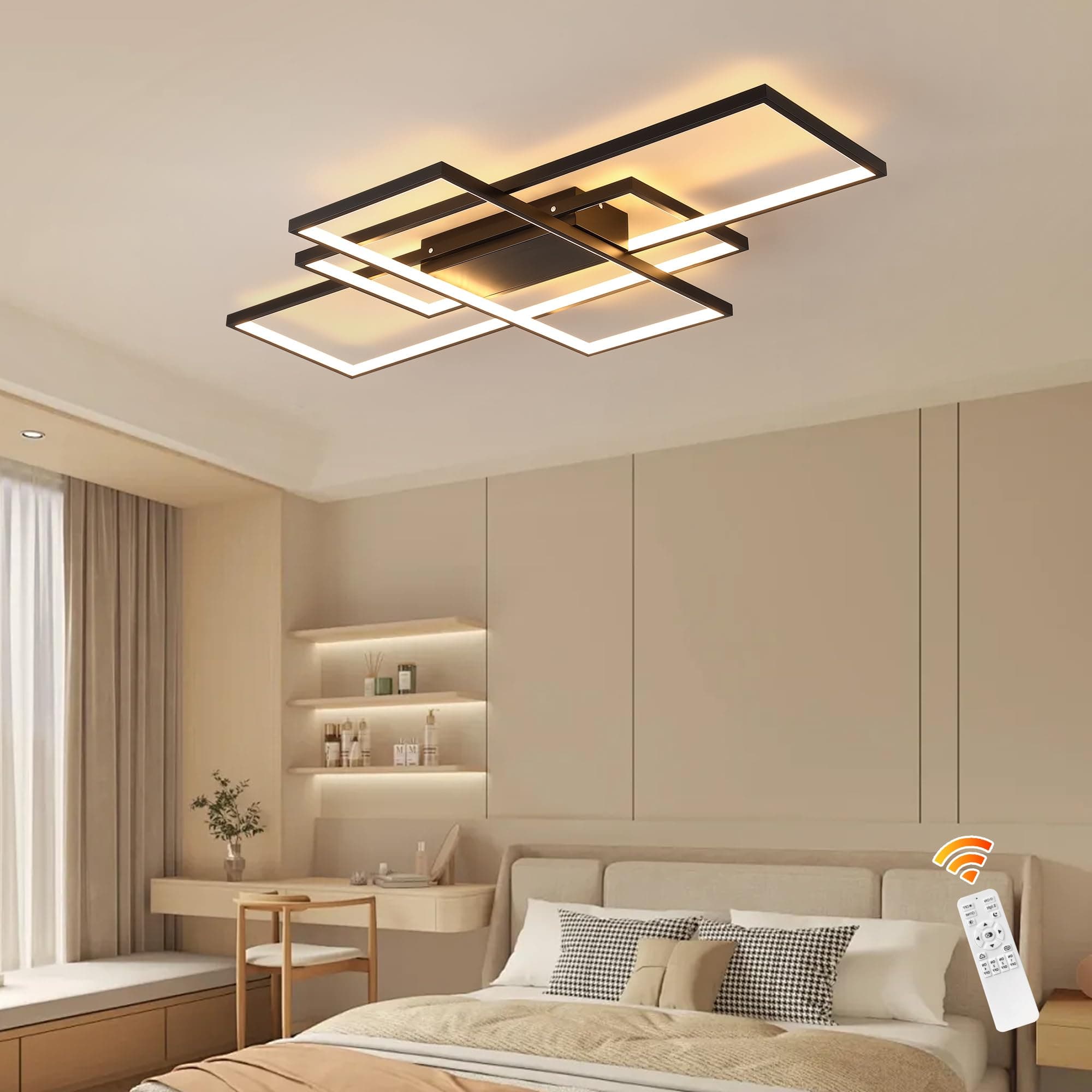 – Jaycomey Dimmable Square LED Ceiling Lights, Ceiling Modern Light Acrylic Flush Mount Ceiling Lamps with Remote Control, 50W Black Ceiling Light Fixture for Living Dining Room Bedroom Kitchen