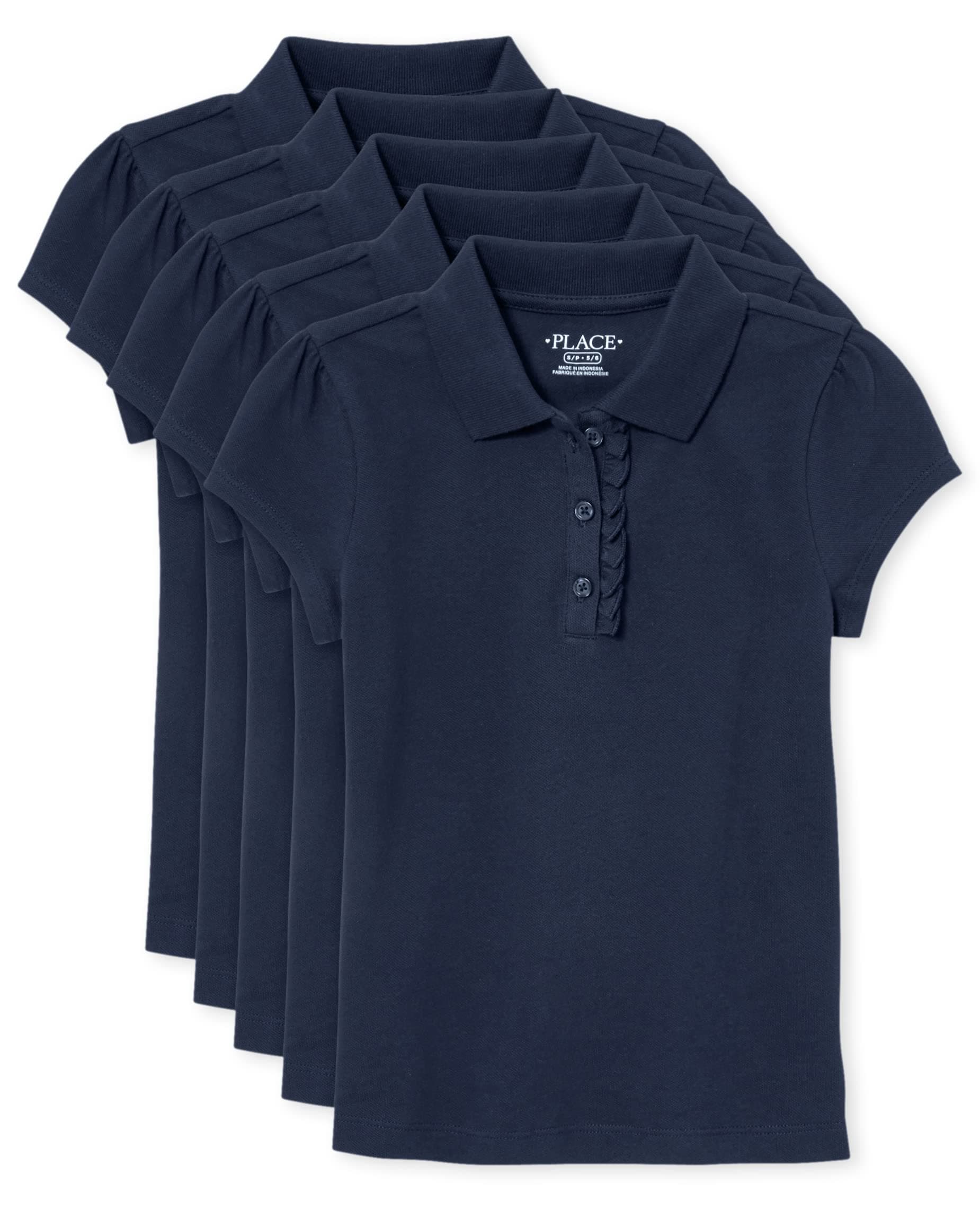 The Children's Place girls Short Sleeve Ruffle Pique Polo,multipacks Shirt (pack of 5)