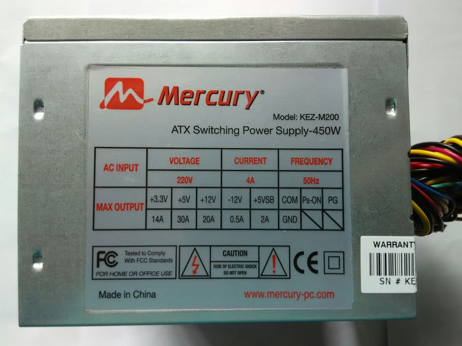 Mercury ATX Power Supply Unit with Cable (450W)