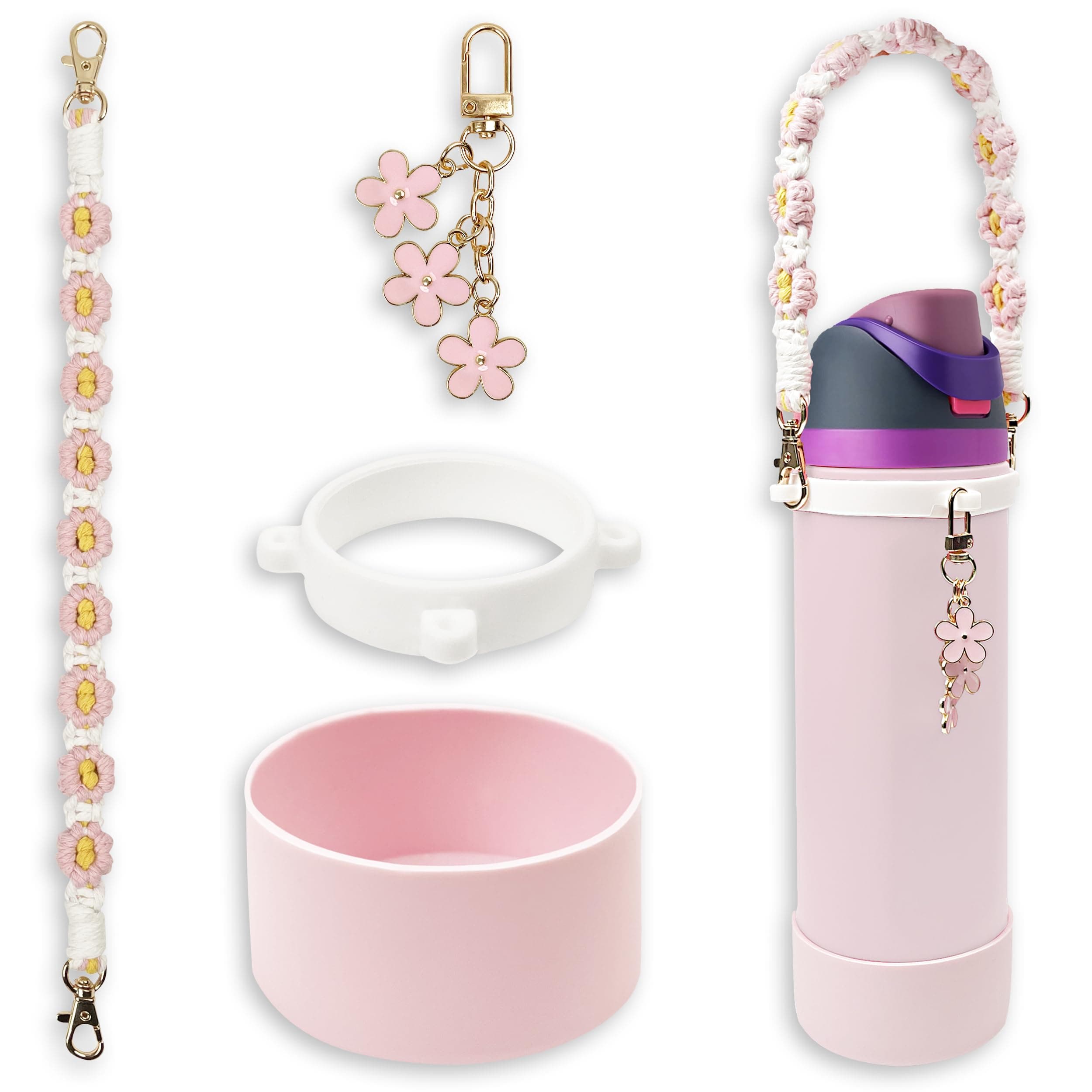 Silicone Boot Set for Owala Water Bottle 24 oz, 32 oz, 40 oz - Includes Anti-Slip Sleeve & Water Bottle Handle Strap, Perfect Owala Accessories, Fits Owala Tumbler, Owala FreeSip, Owala Candy Coated