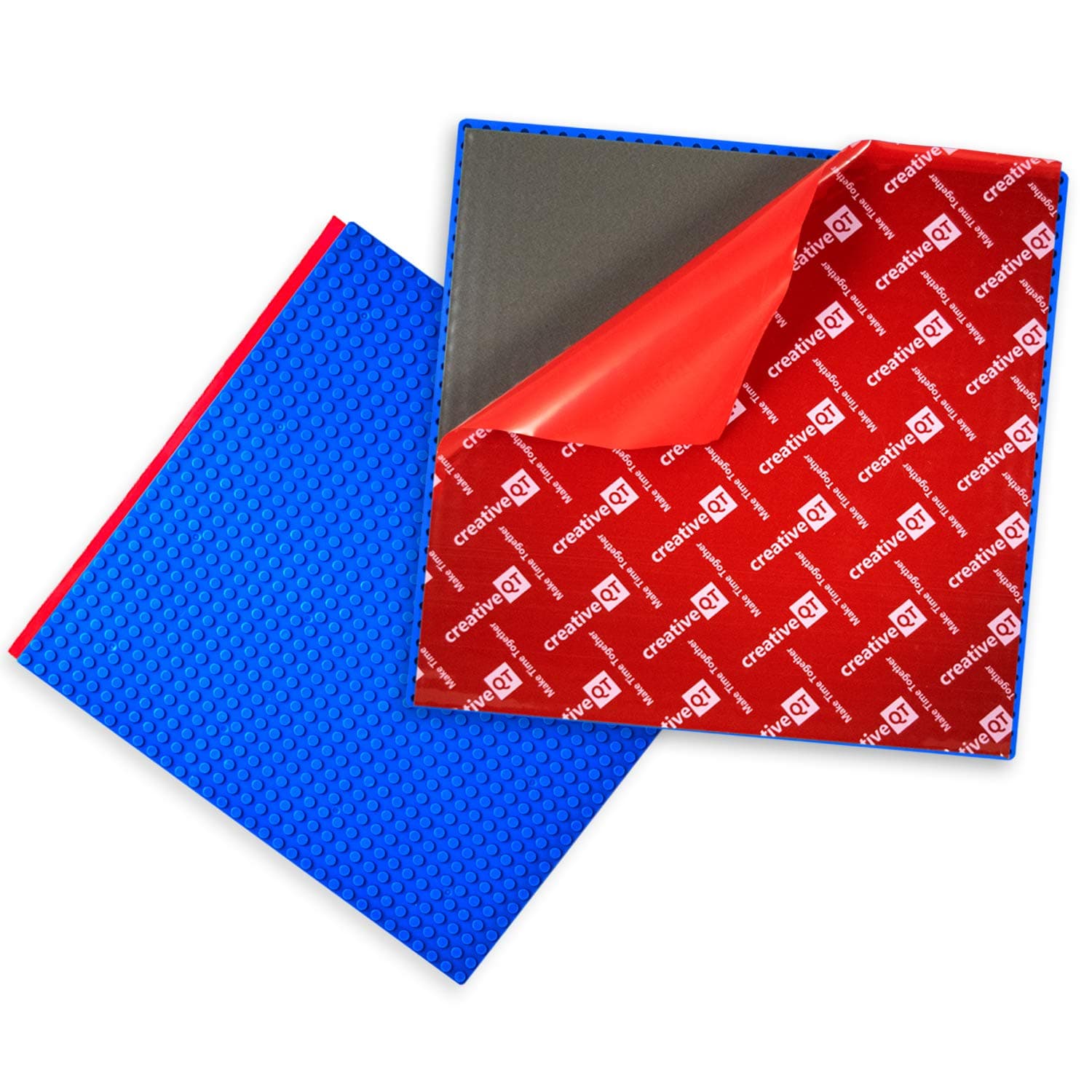 Stick-On Blocks Baseplates - 10" x 10", 2-Pack, Blue - Compatible with Lego - Stackable Block Baseplate Wall Toy & Peel & Stick Building Toy