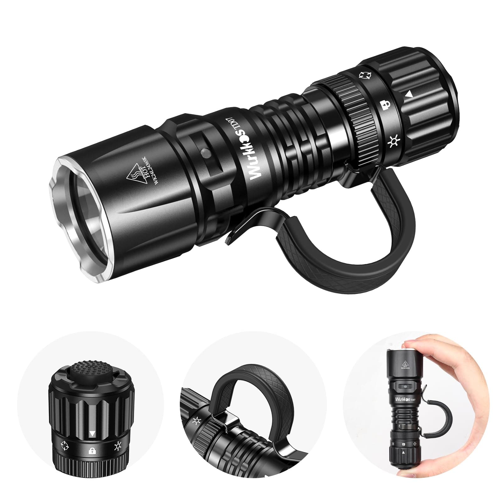 Wurkkos TD07 LED Tactical Flashlight, USB-C Rechargeable Flashlights, 1300 High Lumen EDC Small Flashlight, Turbo/Strobe Momentary, IP68 Waterproof, 6 Lighting Modes, Flash light for Emergency Camping