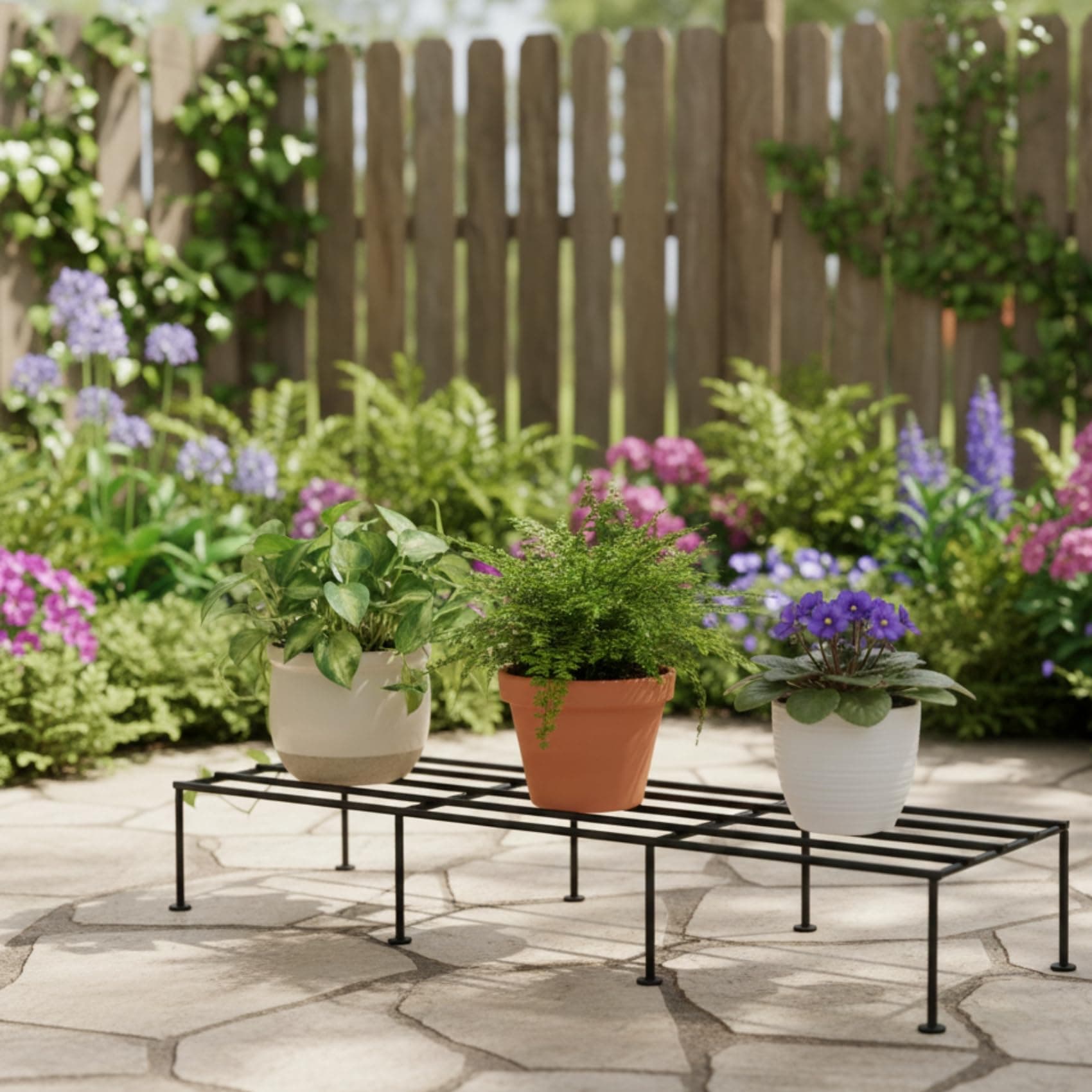 CINAGRO Anti Rust Rectangular Metal Plant Stand (Pack of 1) - 24 inches, for Plant Stands for Outdoor Balcony, Indoor Living Room, Gamla Stand for Balcony, Planters for Home Decor, Withstands up to 200kg