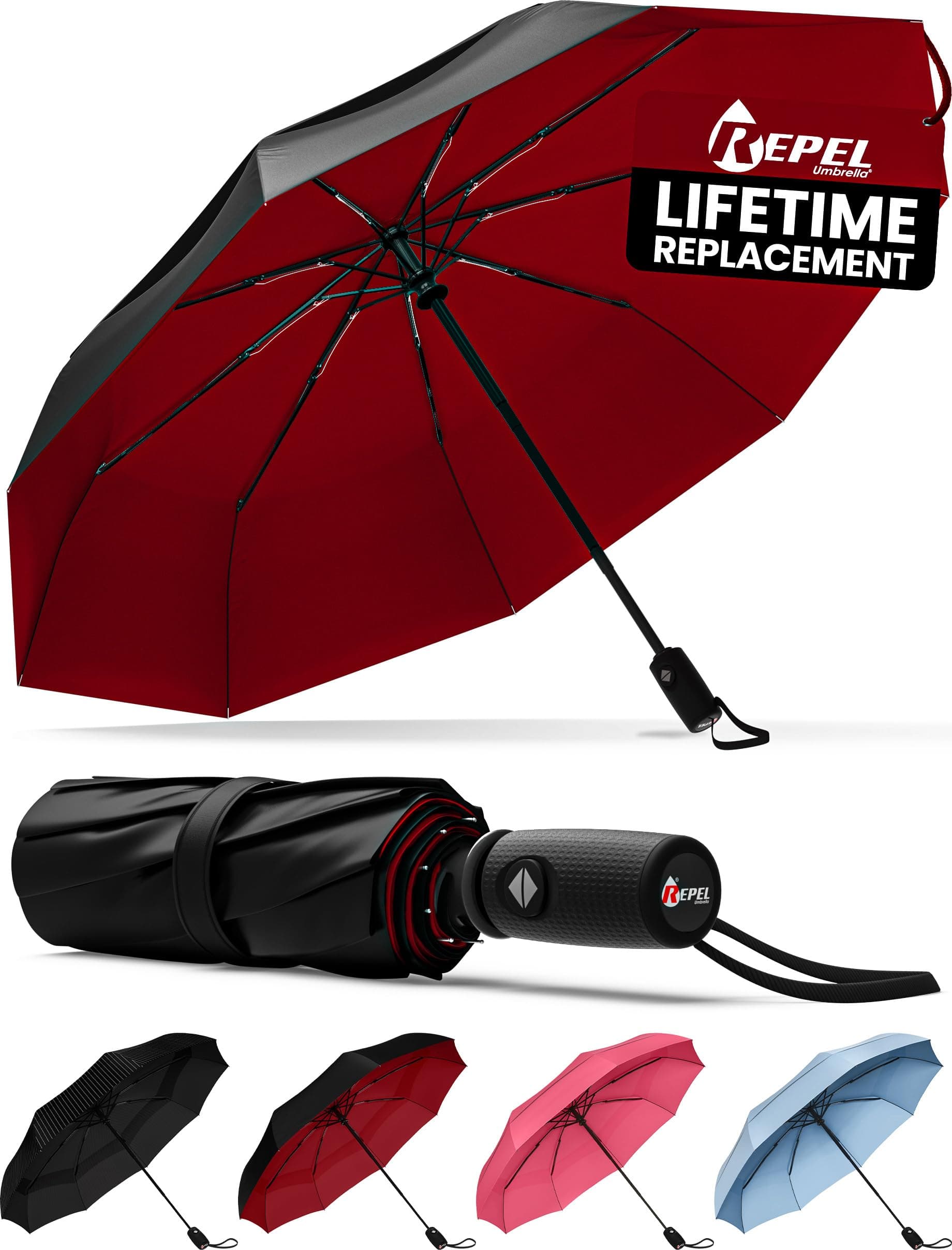 Windproof Travel Umbrellas for Rain - Easy Auto Open Close, Durable & Compact Umbrella, Strong Fiberglass Frame, Waterproof Canopy - Backpack, Purse, Portable Umbrella for Travel