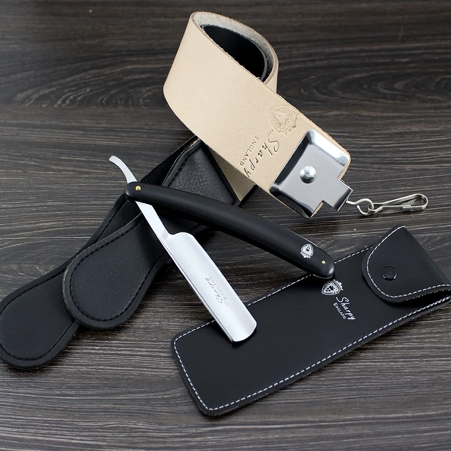 Sharpy - Cut Throat Razor Kit - Straight Razor for Men With Leather Strop & Pouch Set - Hand Made Razor Genuine Leather Strap Belt