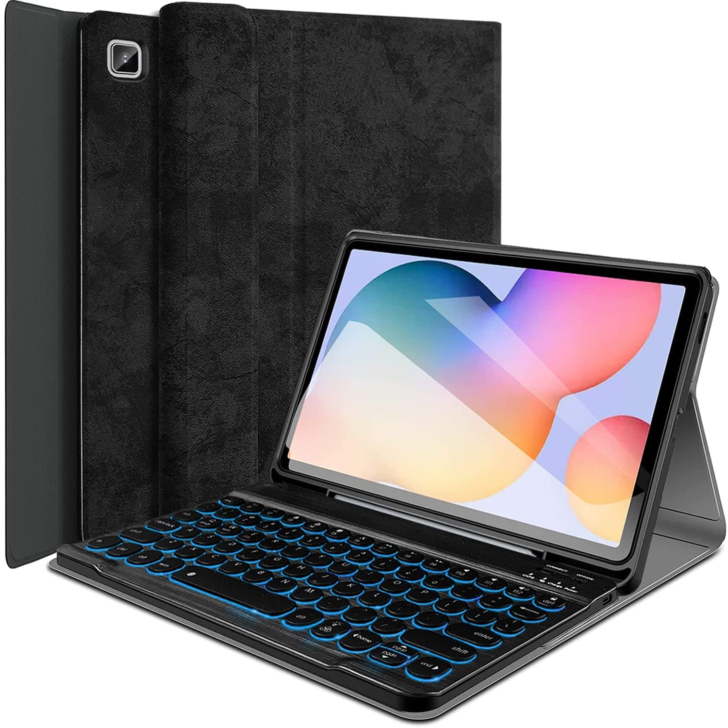 Wineecy Galaxy Tab S6 Lite 2020 Keyboard Case 10.4 [Backlit,SM-P610,SM-P615], 7 Color Light Detachable Wireless Keyboard with PU Folio Stand Cover for Samsung Galaxy Tab S6 Lite 10.4 Inch 2020, Black