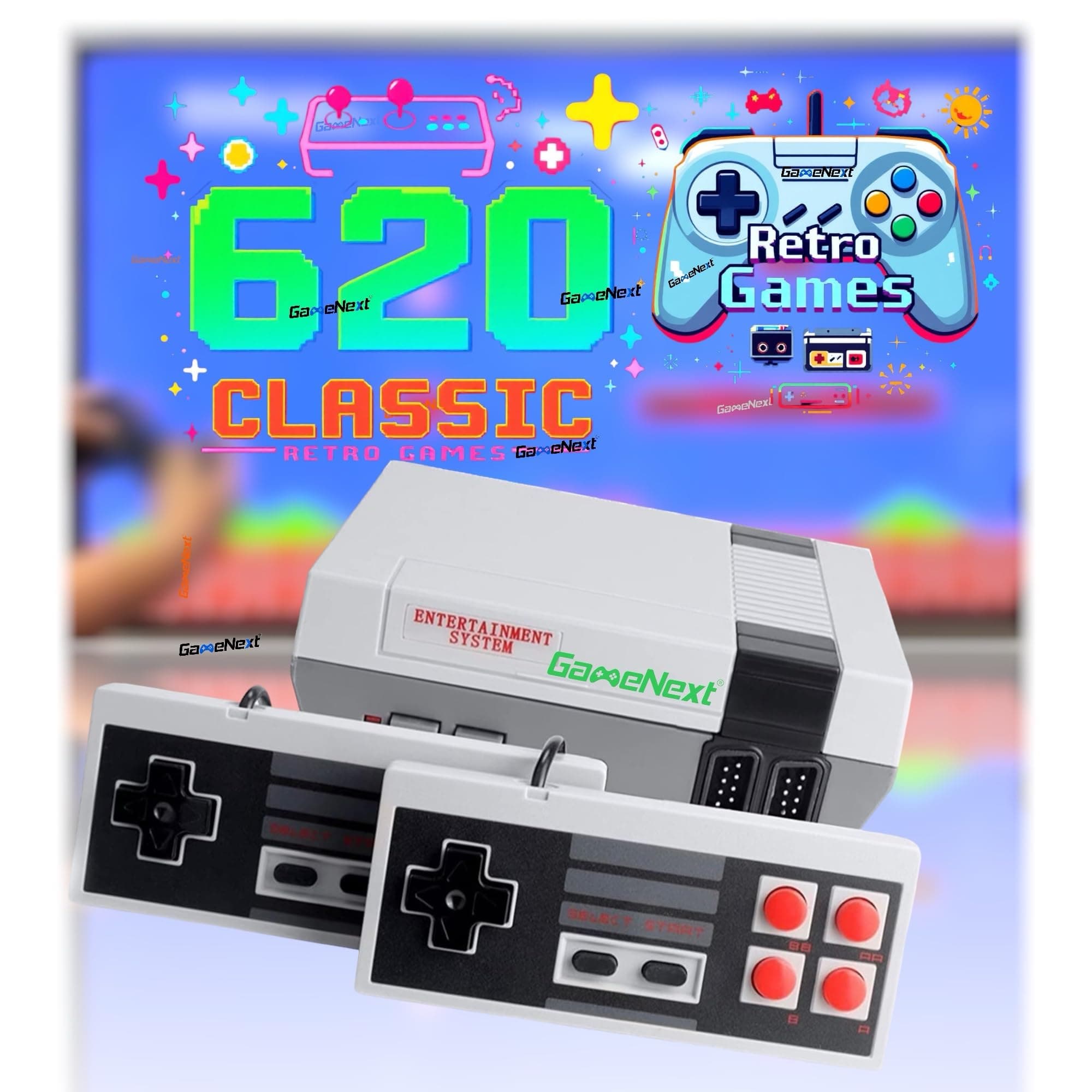 Retro Game Console,Classic Mini Handheld Video Game Console Built-in 620 Classic Edition Games, AV Output and Dual Game Controllers