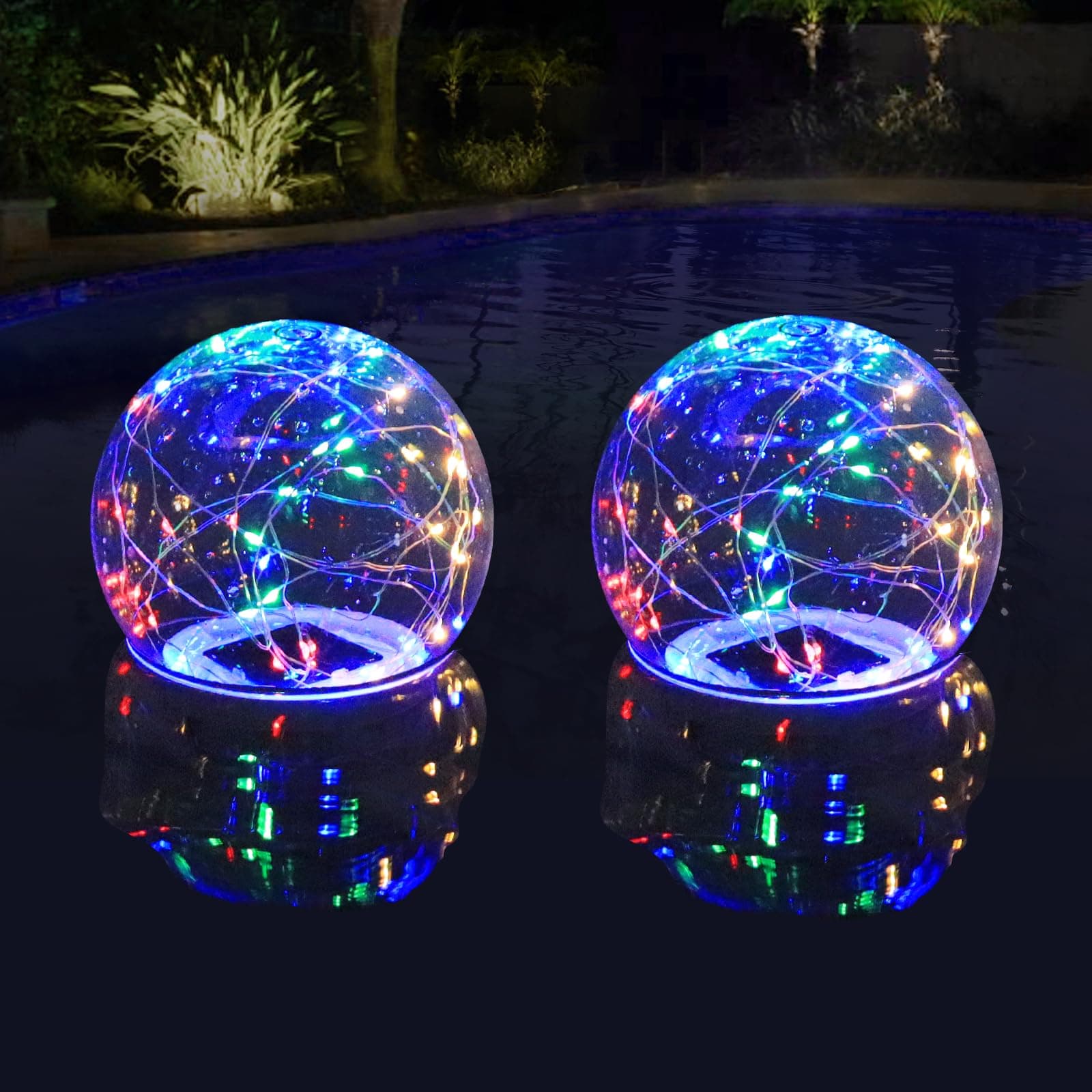 Solar Floating Pool Balls, 7 Inch LED Colored Lights, Waterproof Solar Powered Multicolor Lights for Pool Pond Garden Party Decor (2)