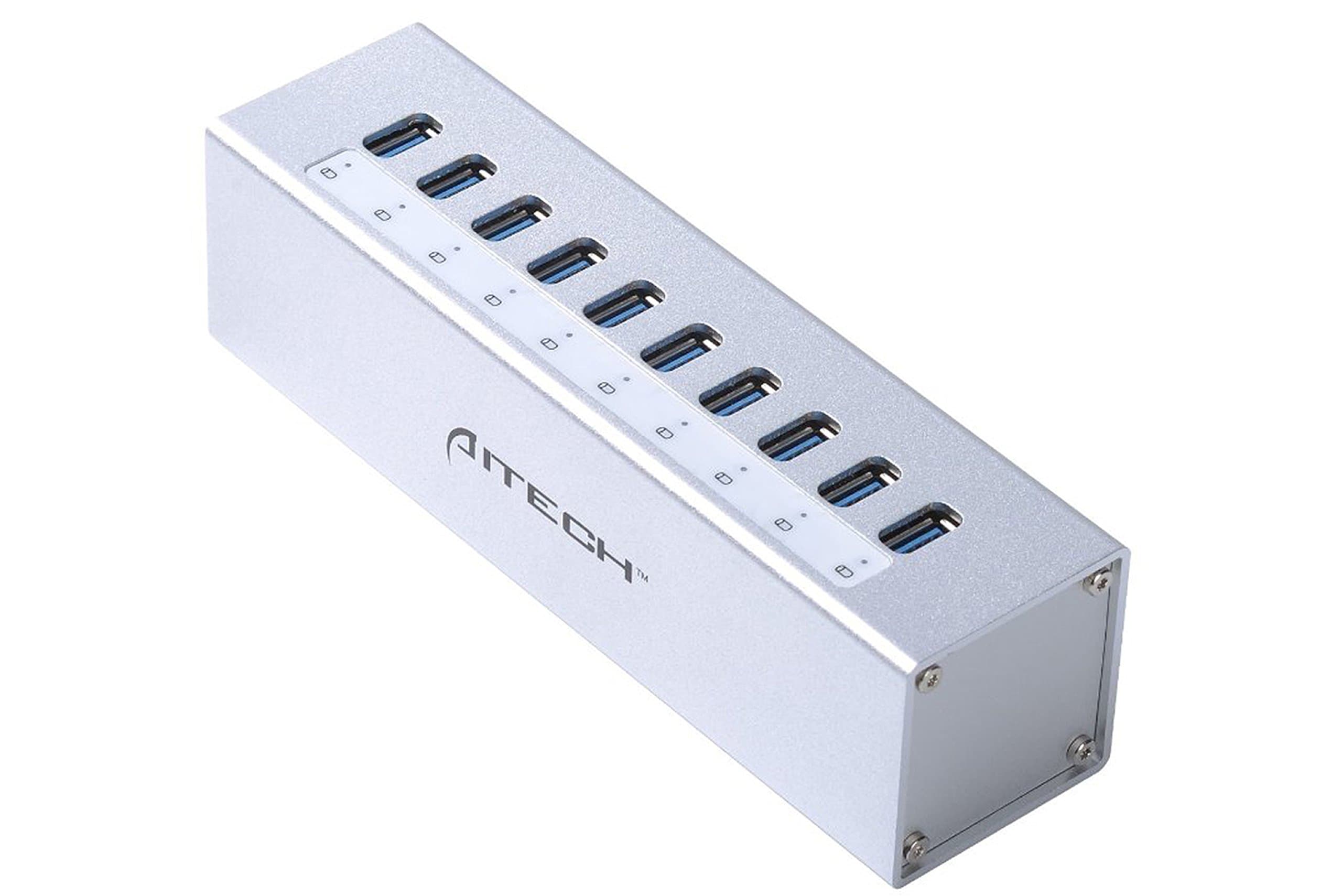 [For Apple Design] AITECH USB 3.0 10 Ports Hub with 12V4A Power Adapter (VIA VL812 Rev B2 Chipset and updated firmware v9081)-Silver