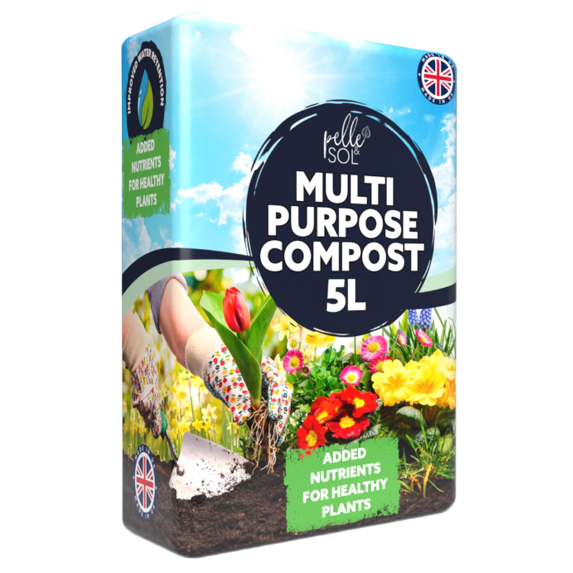 Pelle & Sol 5L Multi Purpose Compost - Compost for Outdoor Plants & Soil for Plants Indoors - Potting Soil for Pots Plants Outdoor - All Purpose Nutrient Rich Fertiliser, Houseplant Potting Mix