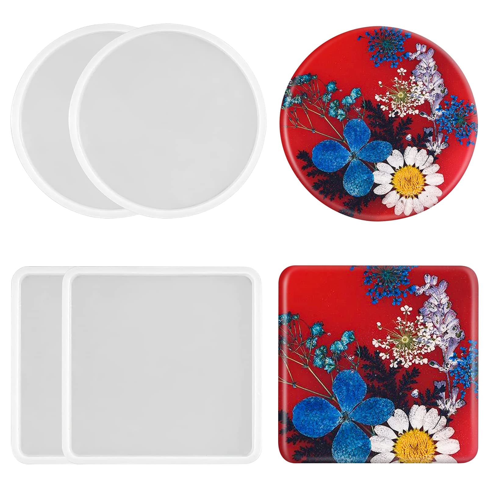 4 PCS Thickened Coaster Resin Molds, Coaster Silicone Molds for Epoxy Resin, Epoxy Resin Molds for DIY Resin Coasters Bowl mats, Candle Holders, Home Decoration