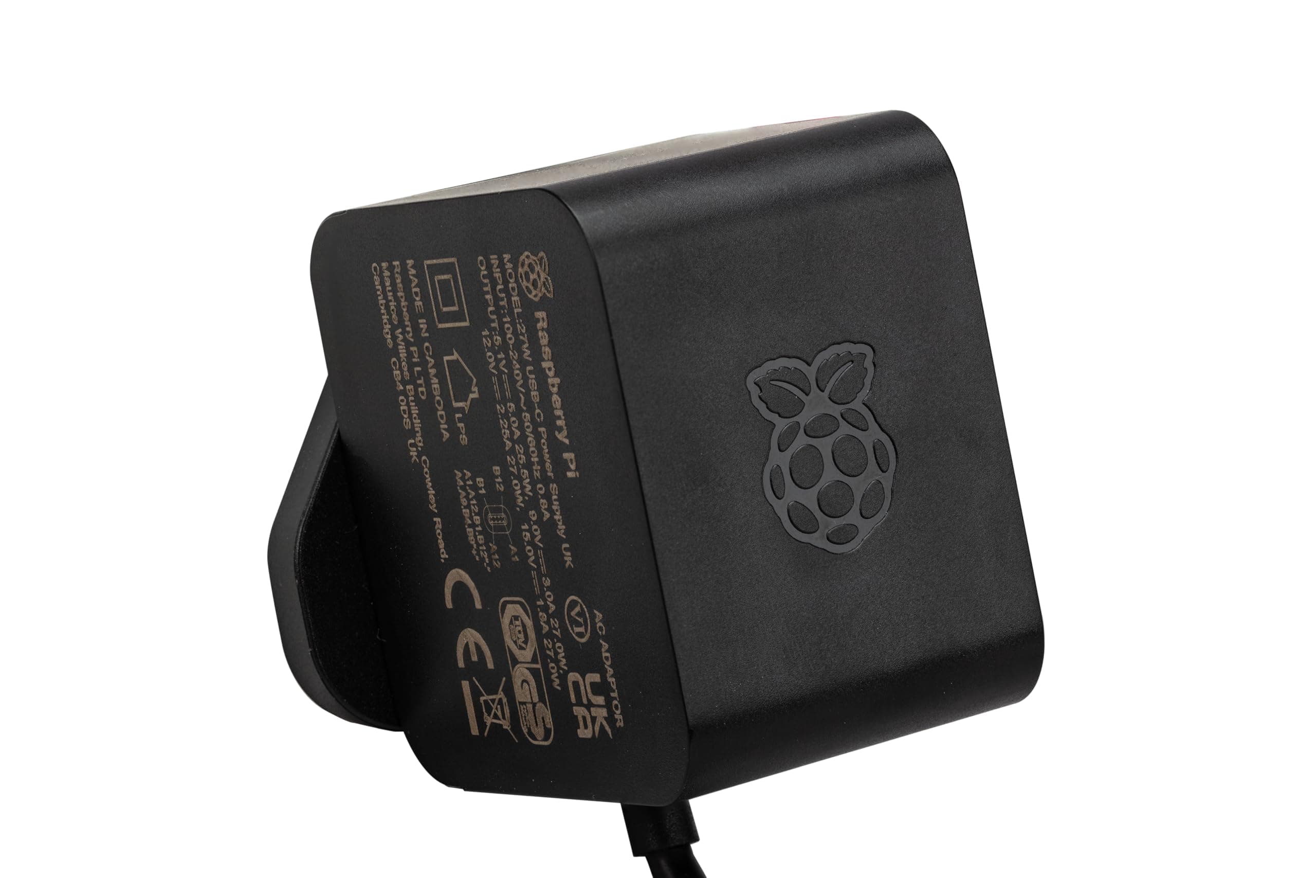 Raspberry Pi 27W USB-C Power Supply (Black) - Optimal Charging for Raspberry Pi 5 & High-Power Peripherals, with USB PD - UK Plug