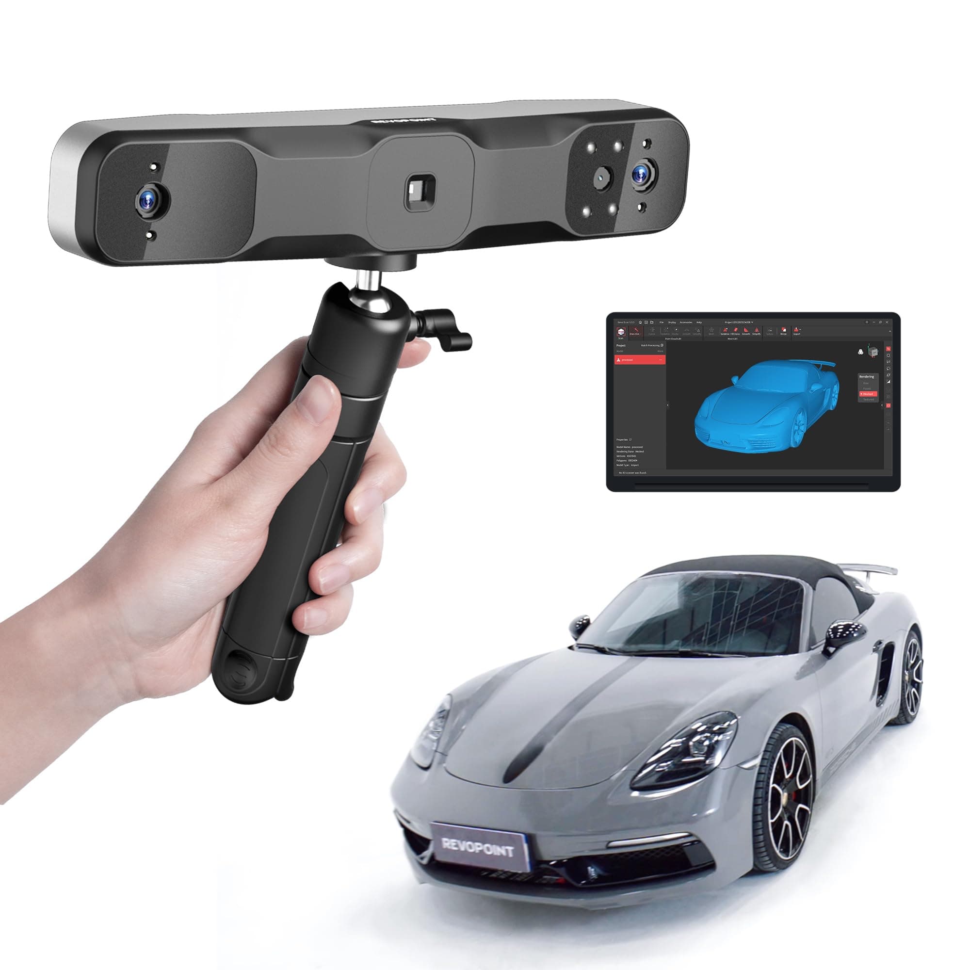 Revopoint Range 2 3D Scanner Handheld, 0.1 mm Precision, Portable 3D Model Scanner, Built-in RGB Color Camera, Supports Body and Face Scans, Reverse Engineering, Support Win/Android/iOS/macOS