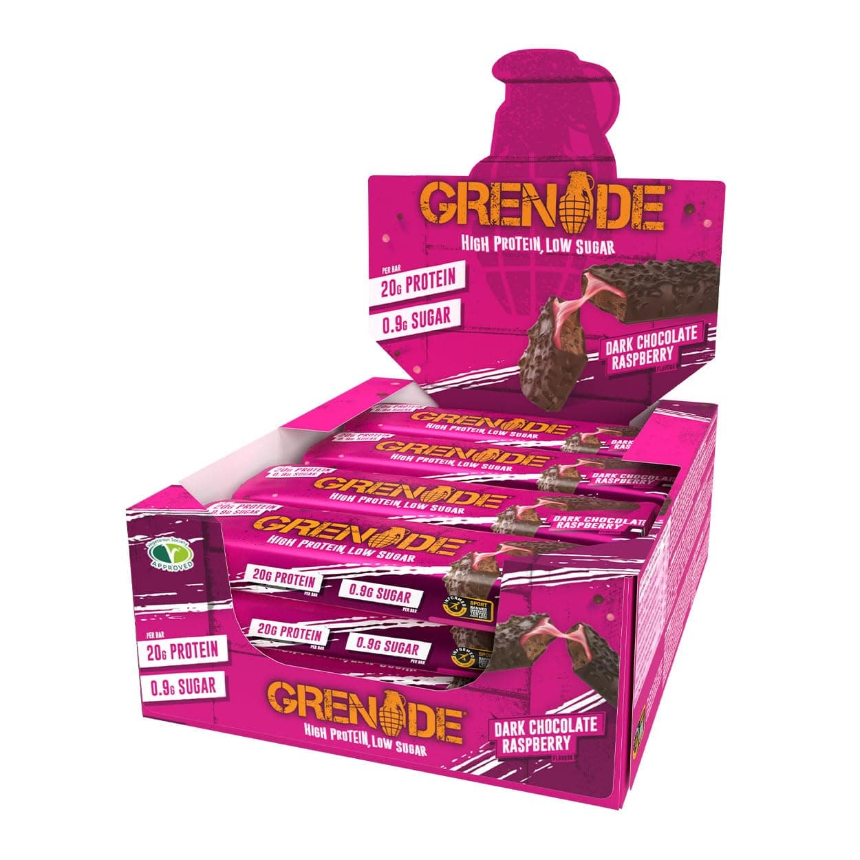 Grenade High Protein Bar - Dark Chocolate Raspberry, 12 x 60 g