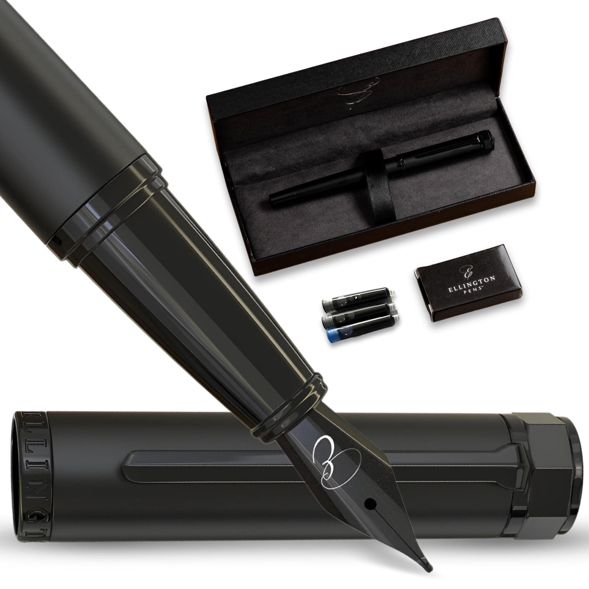 - Luxury Fountain Pen Set - Smooth Medium Nib - Includes 3 Ink Cartridges, Refillable Ink Converter, Gift Box - Fountain Pens For Writing, Calligraphy, Journaling, Sketching (The Stealth)