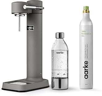 Aarke Carbonator lll with CO2 Cylinder, Sparkling & Carbonation Water Machine, Stainless Steel with PET BPA-Free Reusable Bottle Volume 1L/34 fl oz (Matte Grey)
