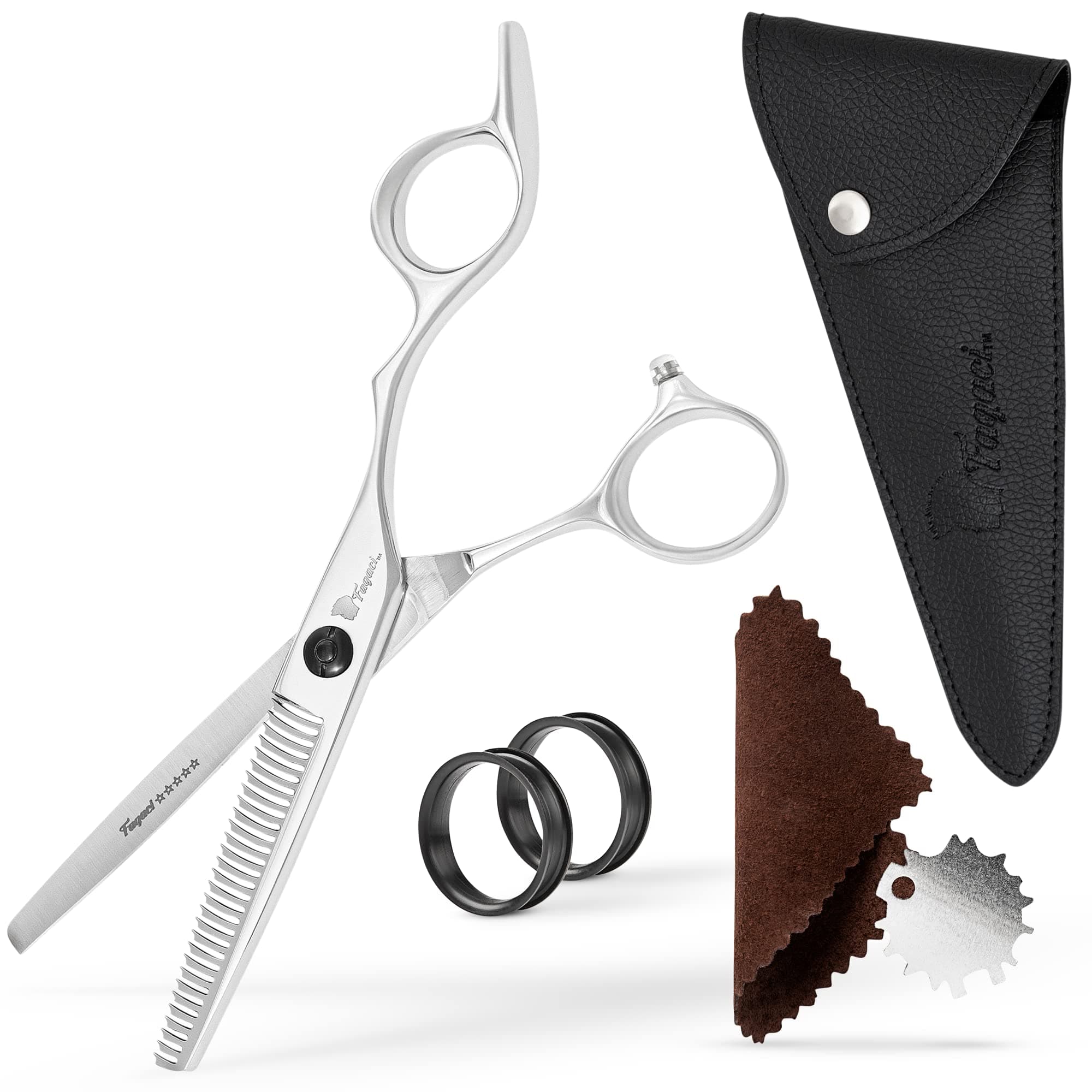 Fagaci Thinning Shears 6 Inch with Extremely Sharp Blades, Professional Hair Thinning Scissors, Durable, Smooth Motion & Fine Cut, Thinning Scissors with Sheath, Cleaning Leather, Key&Rings