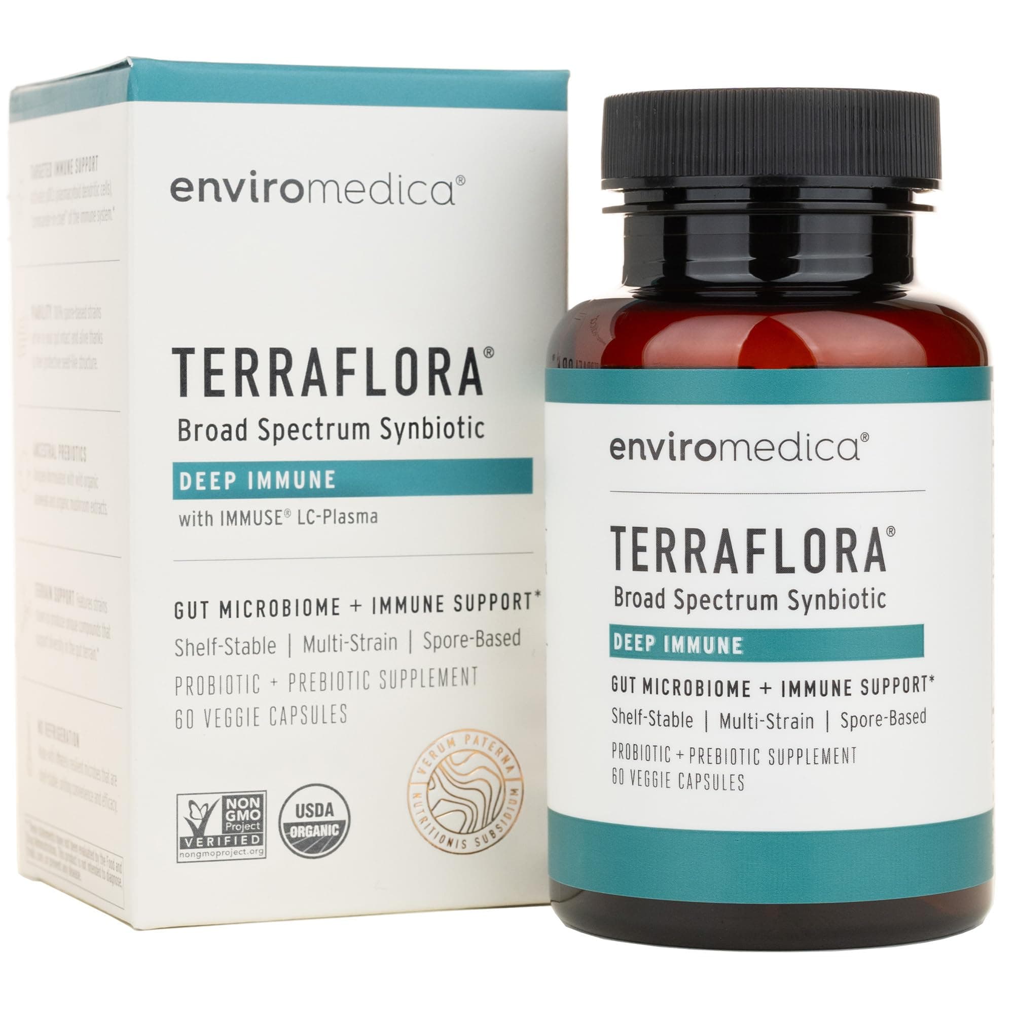 Terraflora Deep Immune SBO Probiotic + Prebiotic Supplement - a Soil Based Shelf Stable Bacillus Spore Form Synbiotic with LC-Plasma – a Powerful Immune Booster (60ct)