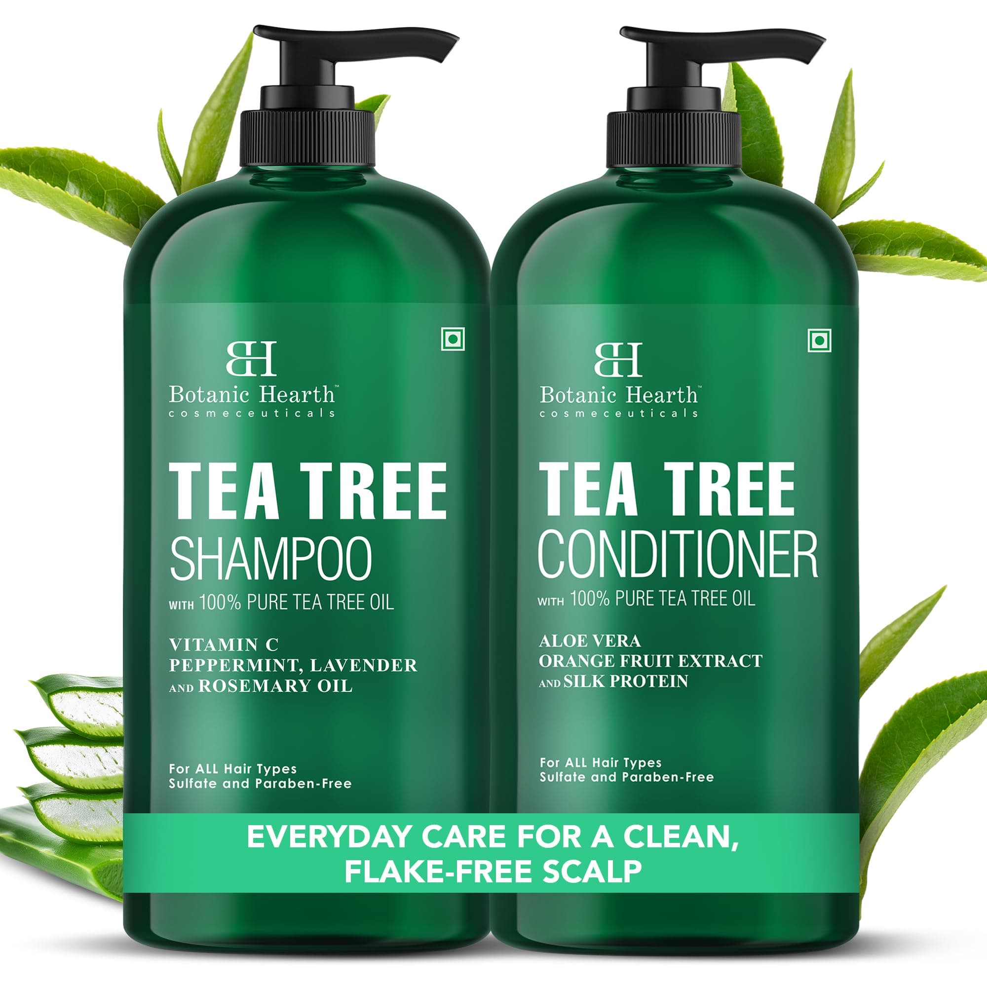 Tea Tree Shampoo And Conditioner Set | With 100% Pure Tea Tree Oil, For Itchy And Dry Scalp, Sulfate/Paraben Free | For Men And Women | 16 Fl Oz Each