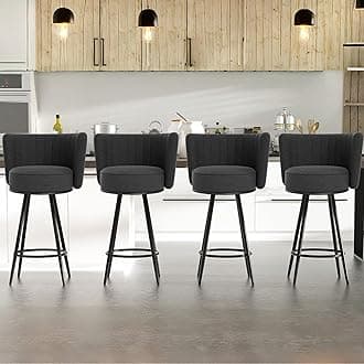 Bar Stools Set of 4, 27" Tufted Modern Counter Height Bar stools, Upholstered Barstools with Back & Footrest Metal Legs, Stools for Kitchen Island, Counter, Cafes, Dining Room (Dark Grey)