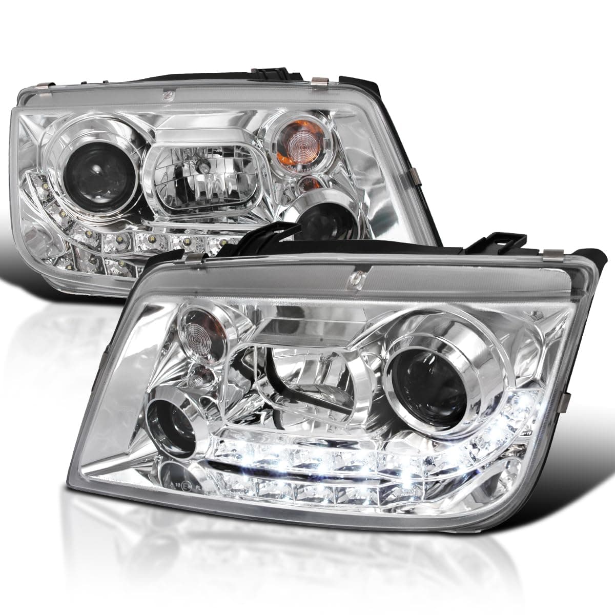 SPEC-D TUNING LED Chrome Housing Clear Lens Projector Headlights Compatible with 1999-2004 VW Jetta/Bora Mk4, Left + Right Pair Headlamps Assembly