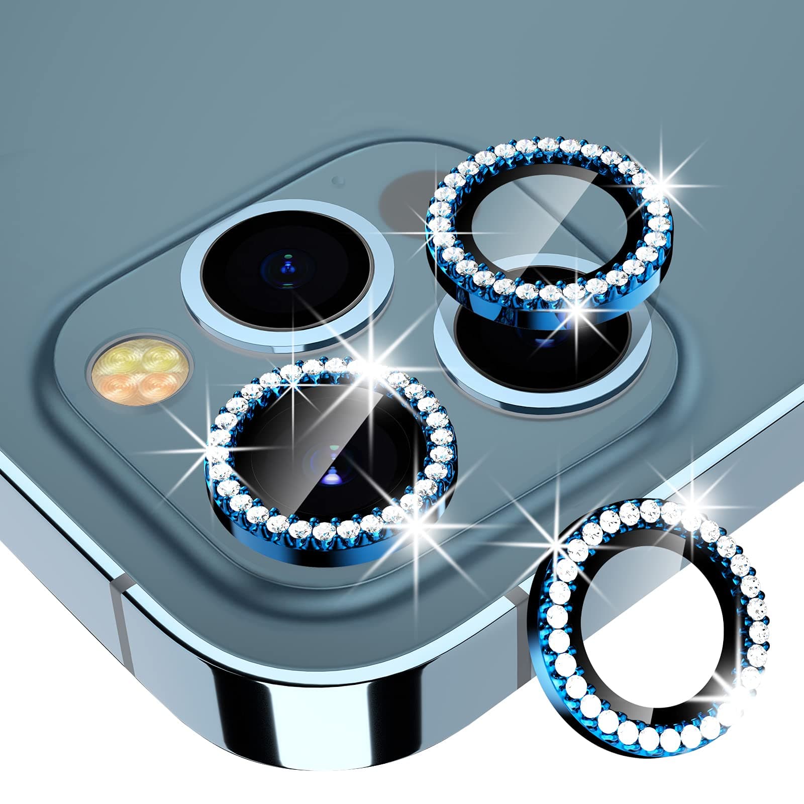 Xfilm for iPhone 12 Pro Max Camera Lens Protector Bling Individual Ring Diamond 9H Hardness Scratchproof Protector, Stylish Phone Accessories, Case Friendly (For iPhone 12 Pro Max)