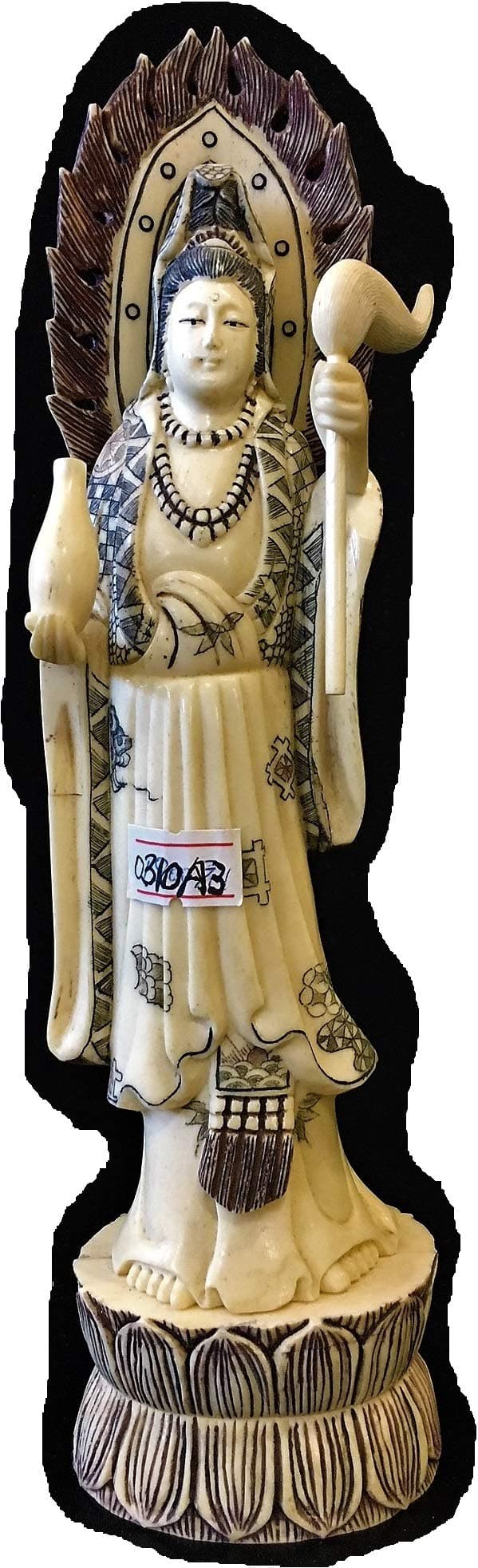 9.5" Antique Bone Standing Kwanyin 0310a3