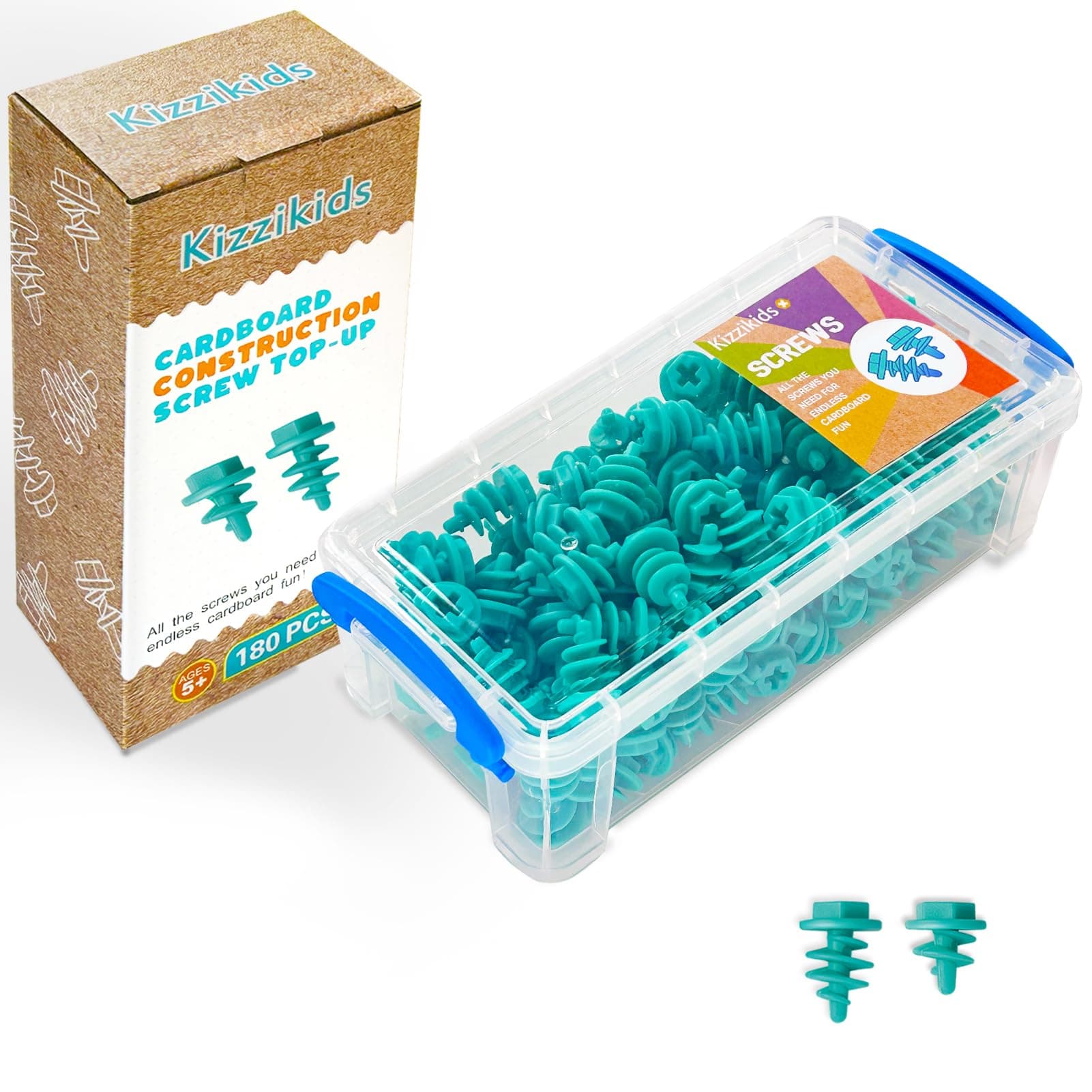 Screws Kit Top-up 180 Piece, Cardboard Construction Tools, STEM Educational Toys for at-Home Play + Classroom Learning, Mix Kit for Boys and Girls Aged 5+ (Blue)