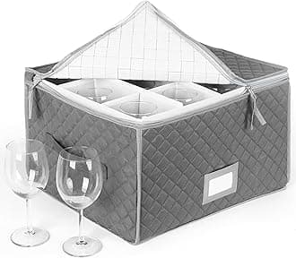Stack Store Plus More Stemware Storage Case - Holds 12 Wine Glasses or Crystal Glassware with Label Holders and Fully Padded Inside - 16" x 13" x 10"H - Gray - Hard Sides and Stackable
