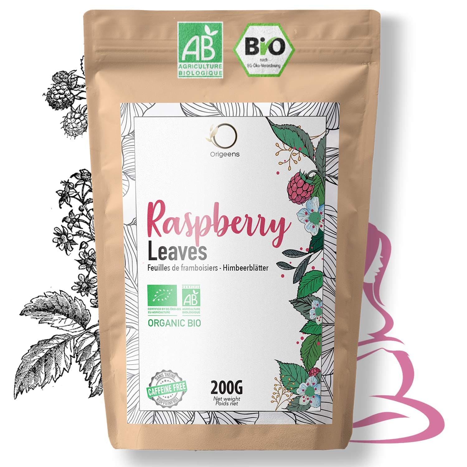 ORIGEENS Organic Raspberry Leaf Tea 200g | Red Raspberry Leaf Tea Pregnancy, Feeding, Menstruations, Fertility | Raspberry Leaves