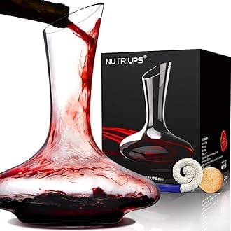 Wine Decanter, Red Wine Decanter & Stopper, 1.8L Large Capacity, Hand Blown, Lead-Free