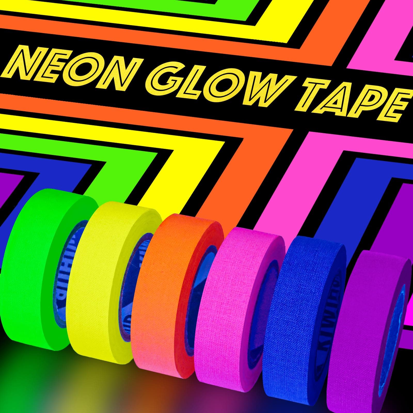 UV Blacklight Reactive (6pack) (6 Colors) 0.59inch x 16.4ft per Color, Fluorescent Cloth/Neon Gaffer Tape, Super Bright for Glow Party Supplies